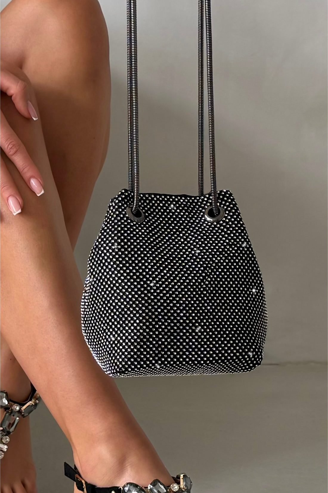 Crystal Mini Slouch Bag Black designed with slouch bag