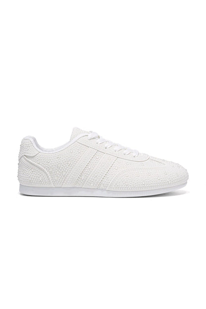 Crystal Dewdrop Lace-Up Trainers White