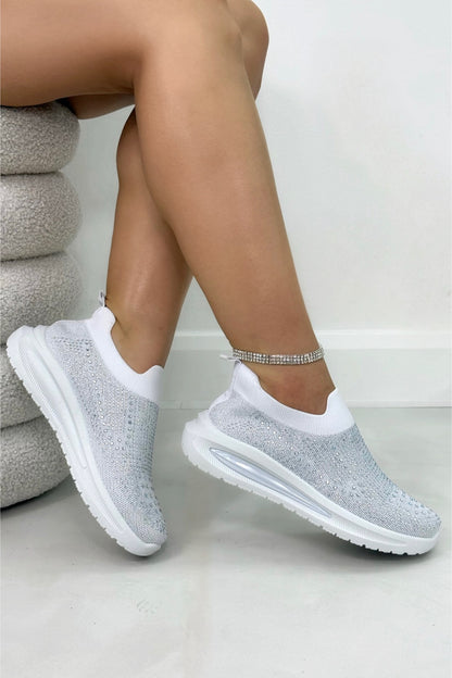 Crystal Comfort Aura Stretch Sock Slip On Trainers White