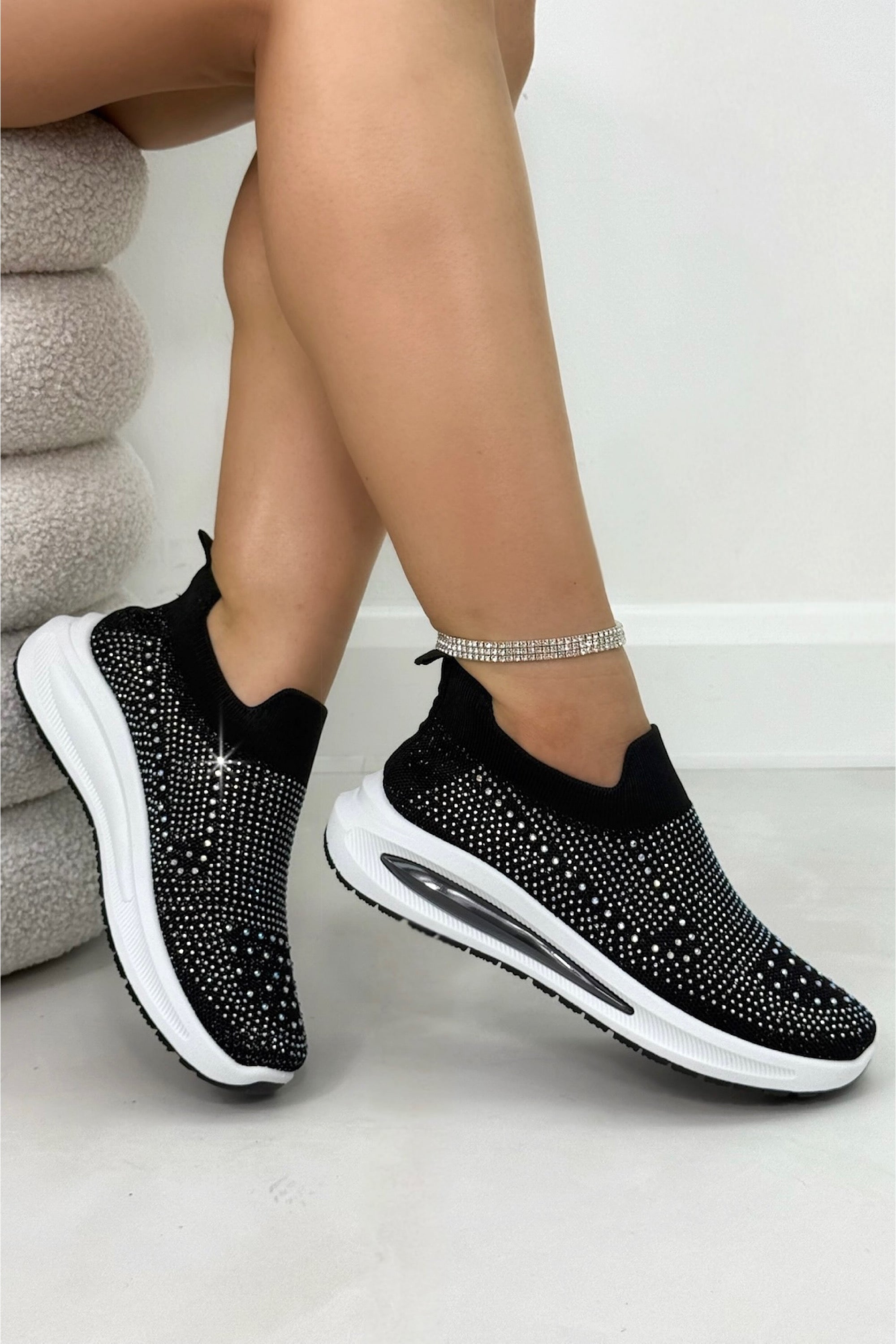 Crystal Comfort Aura Stretch Sock Slip On Trainers Black