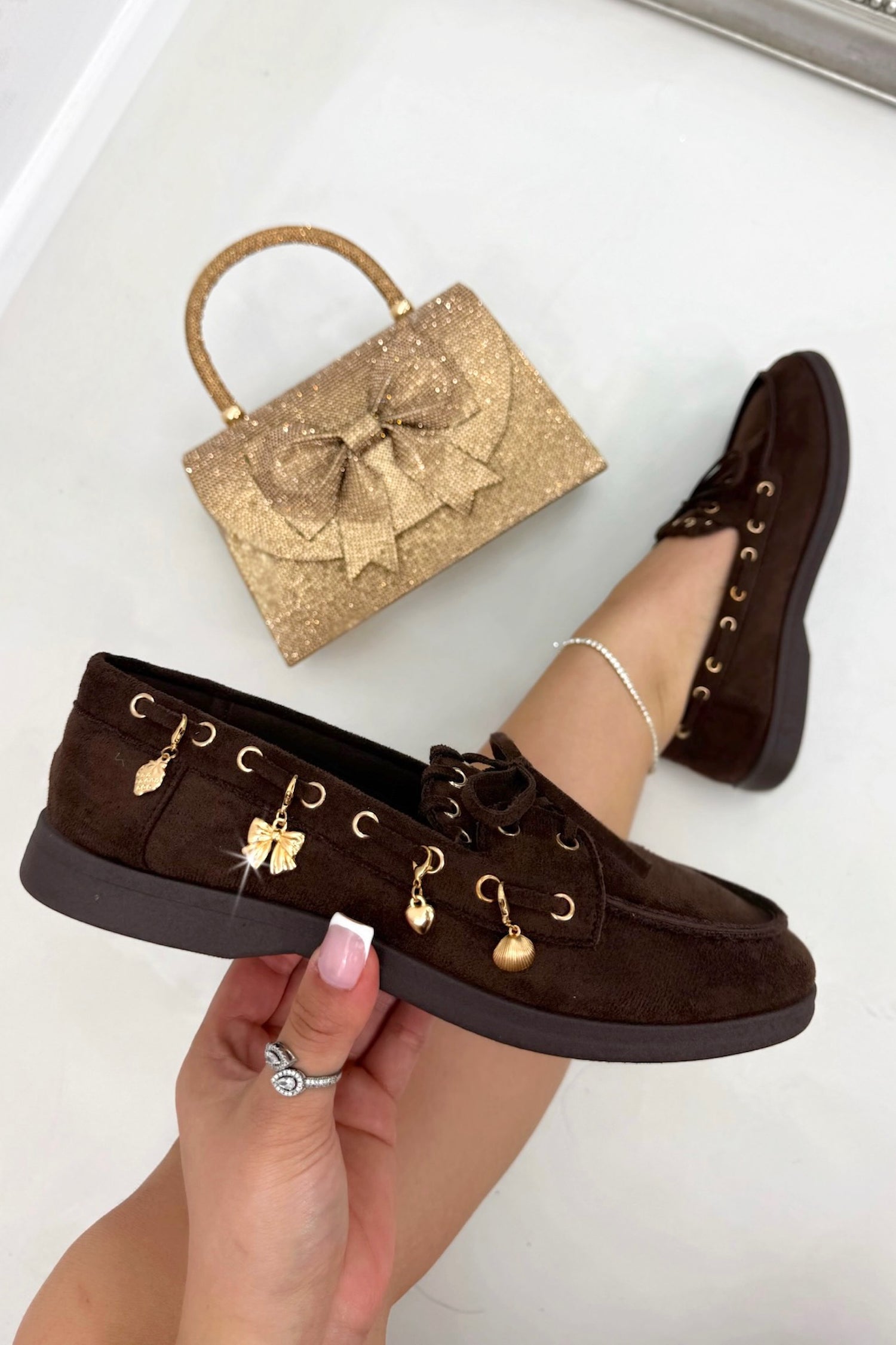 Velvet Charm Luxe Lace-Up Loafers Brown