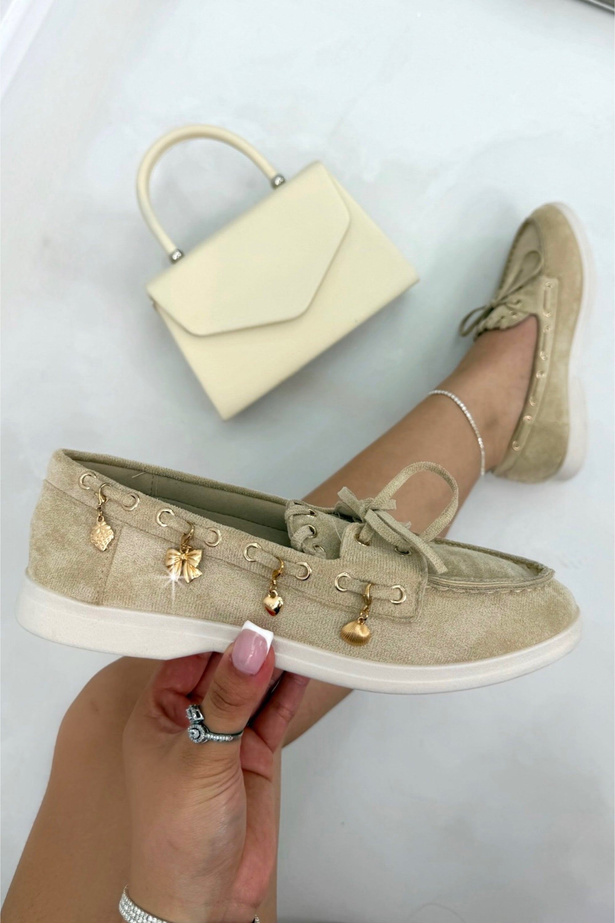 Velvet Charm Luxe Lace-Up Loafers Nude