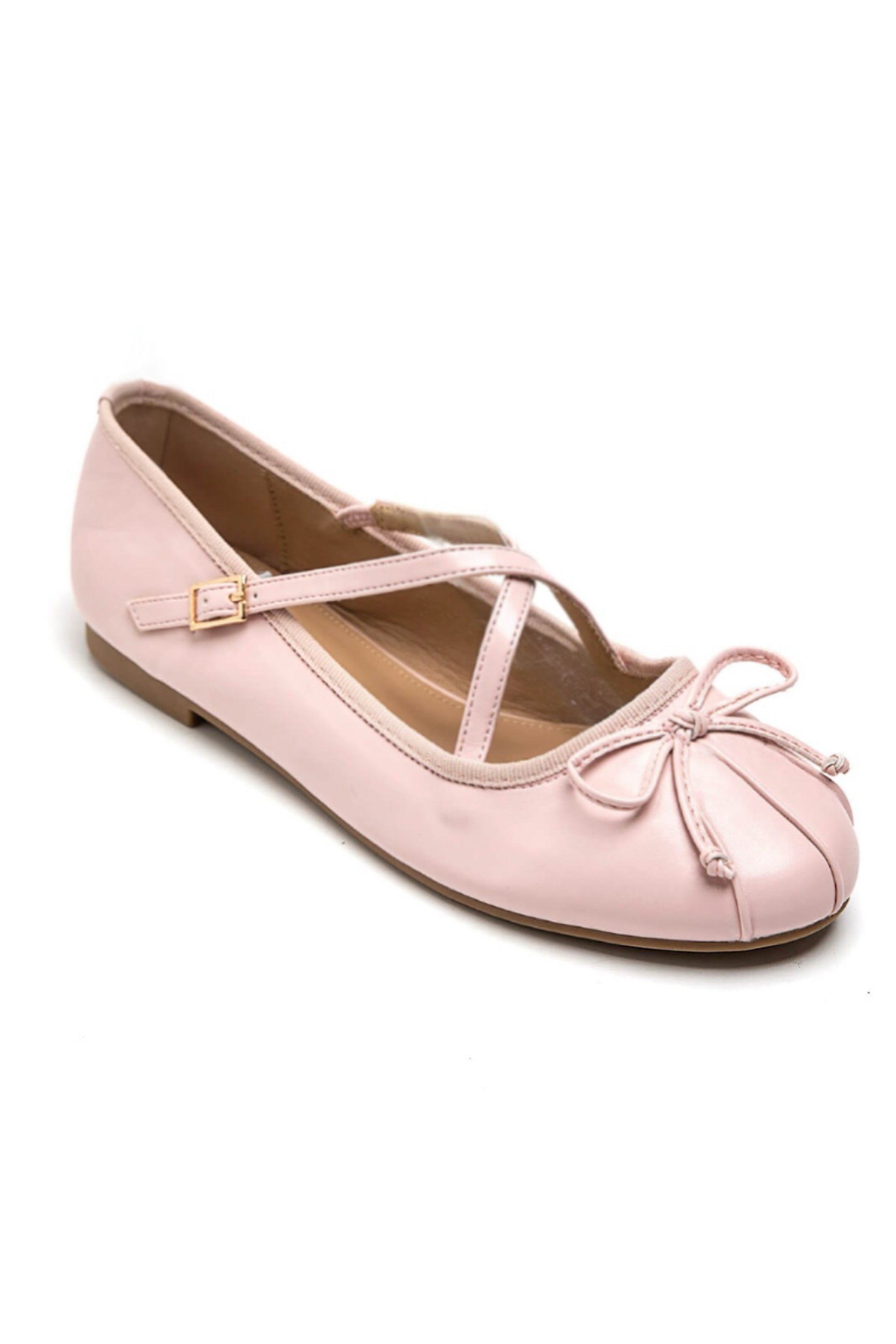 Chic Bow Crisscross Strap Ballet Flats Pink