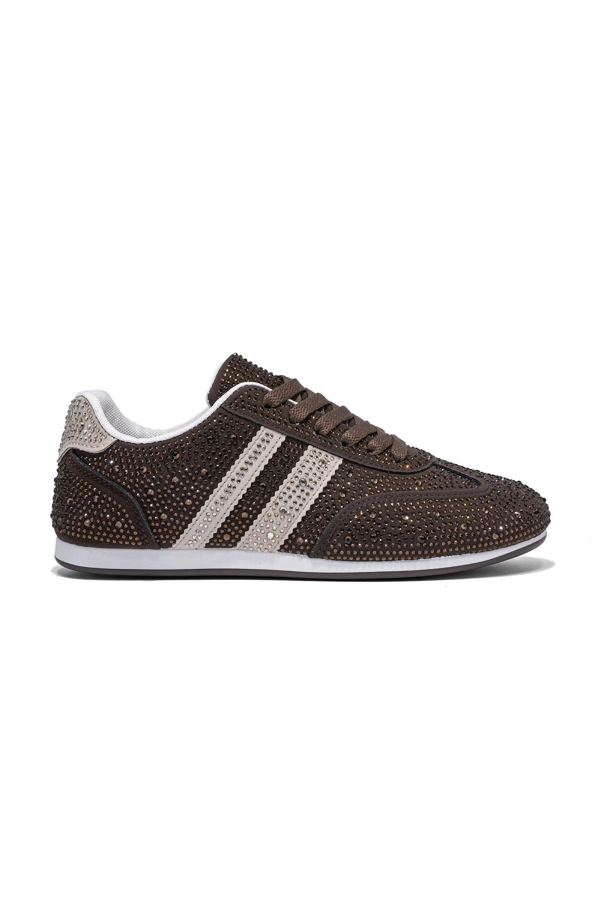 Crystal Dewdrop Lace-Up Trainers Brown