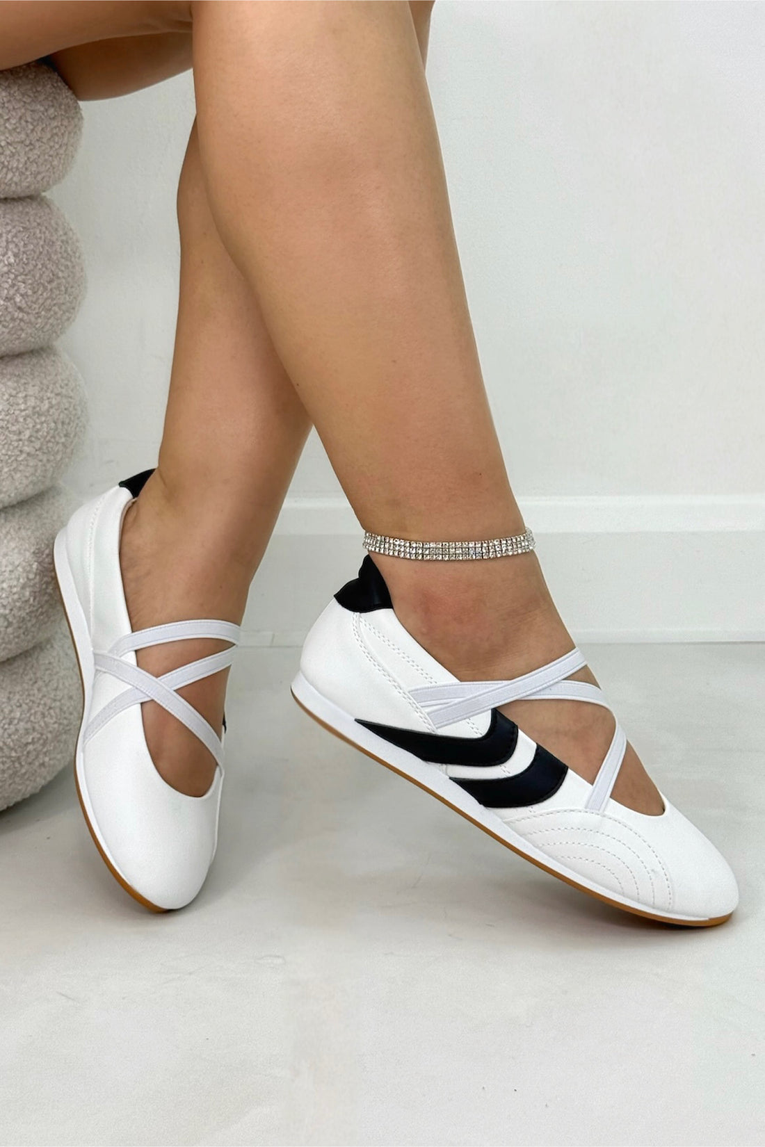 Comfort Mary Jane Asymmetric Strap Trainers White