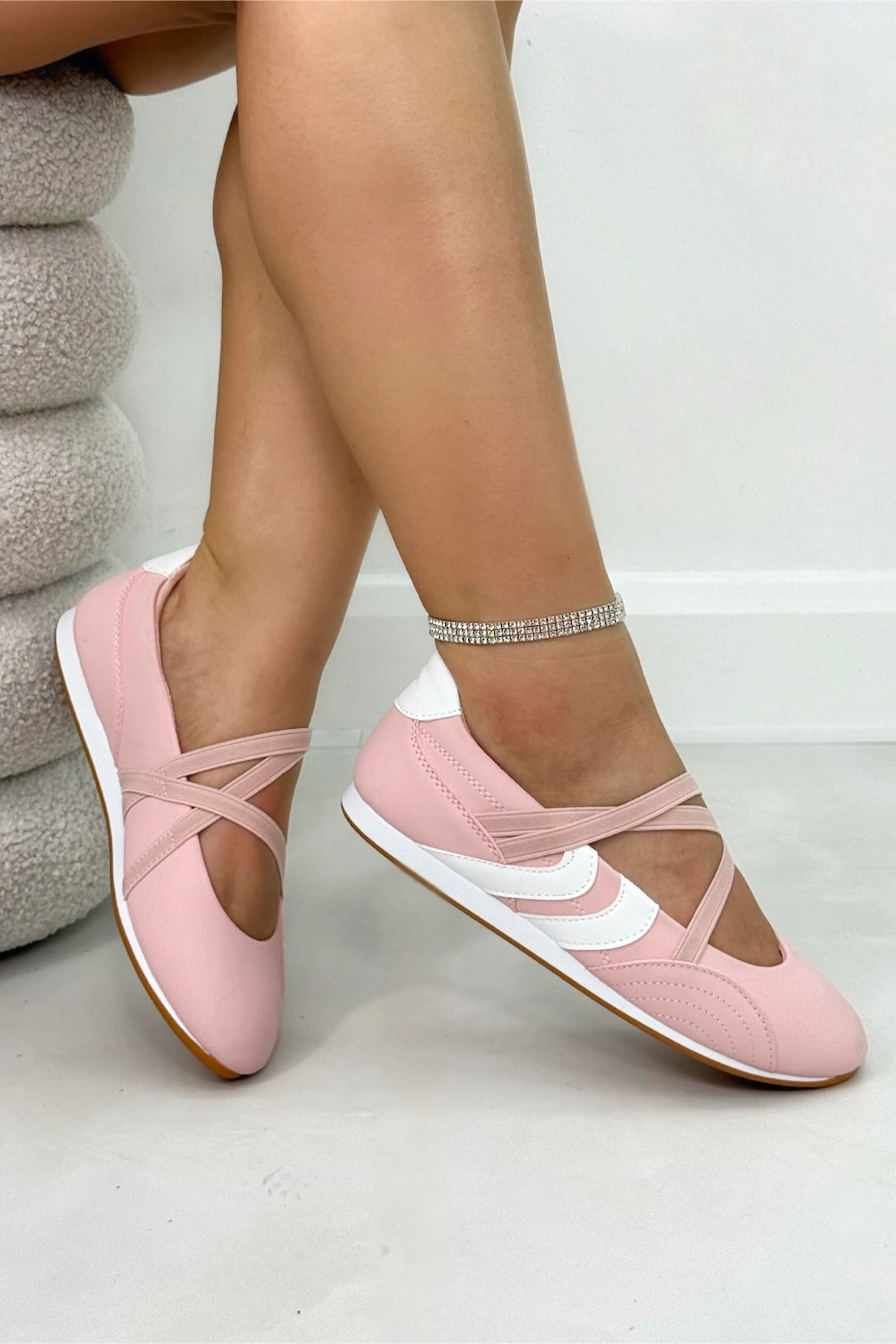 Comfort Mary Jane Asymmetric Strap Trainers Pink