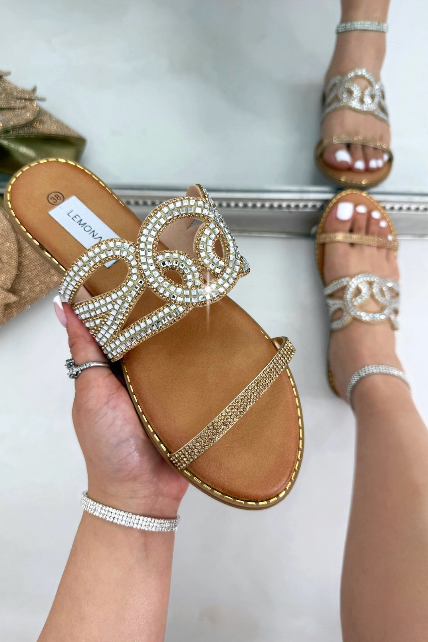 Crystal Amalfi Knot Sliders Gold