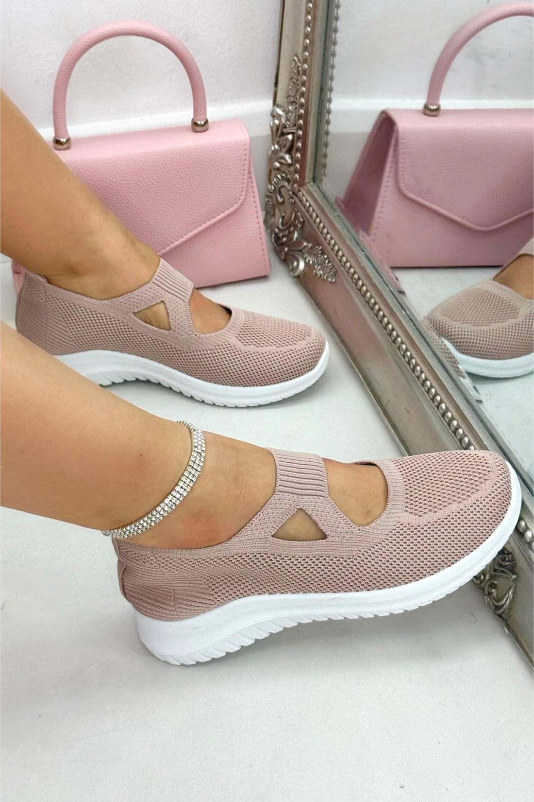 Comfort Knit Elastic AirWeave Trainers Pink, shown from another angle