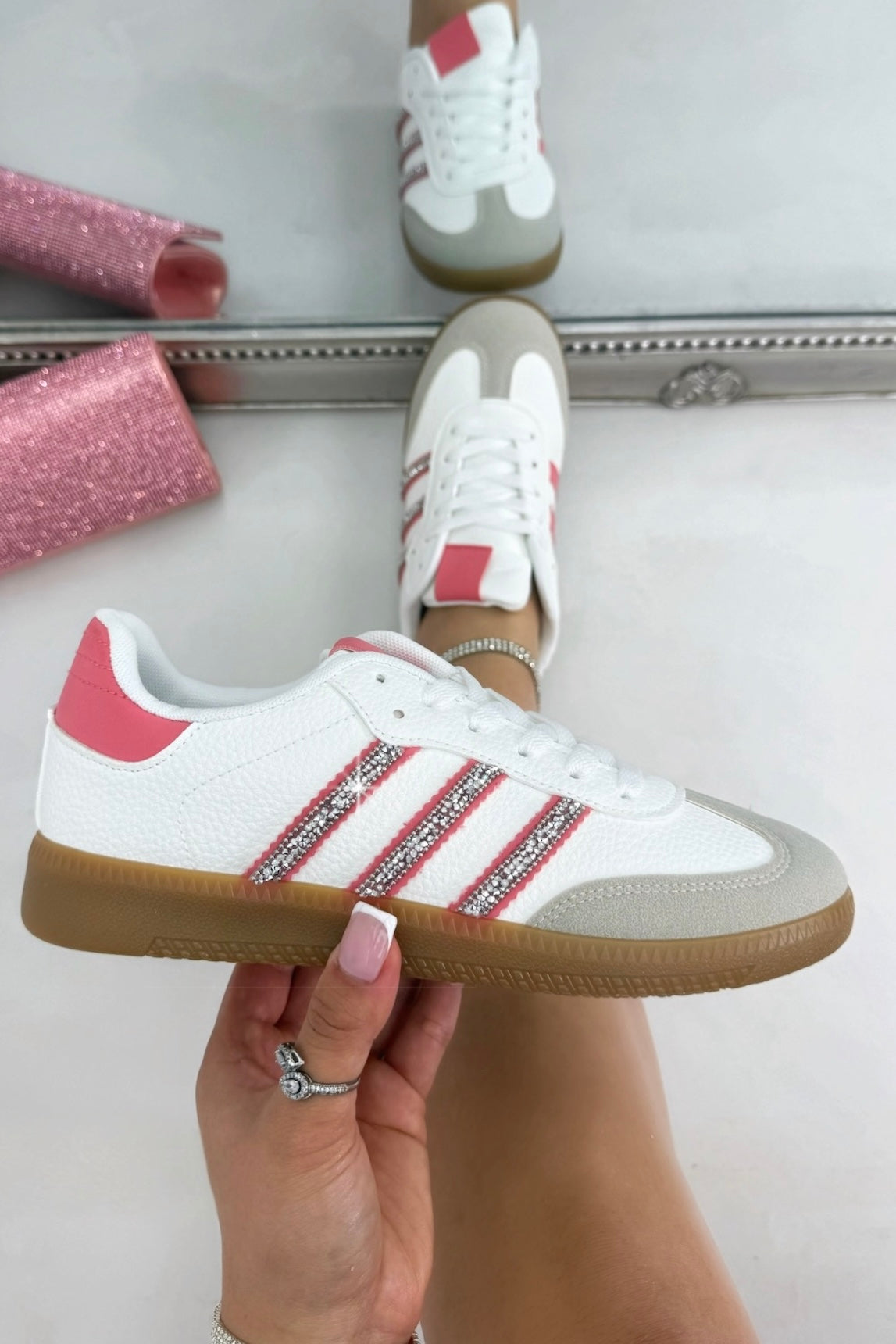 Crystal Stripe Simba Trainers Limited Edition White and Pink finished with limited edition design for a unique, standout finish