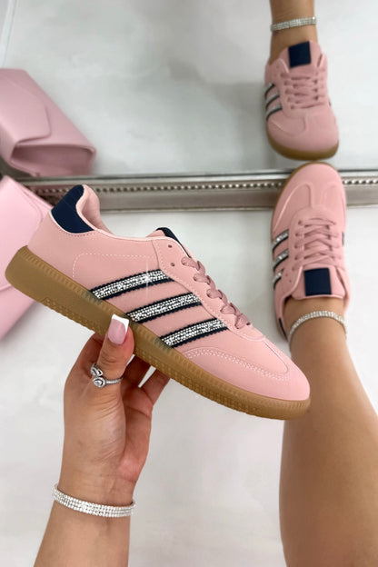Crystal Stripe Simba Trainers Limited Edition Pink, highlighting crystal embellished stripe detailing for signature sparkle
