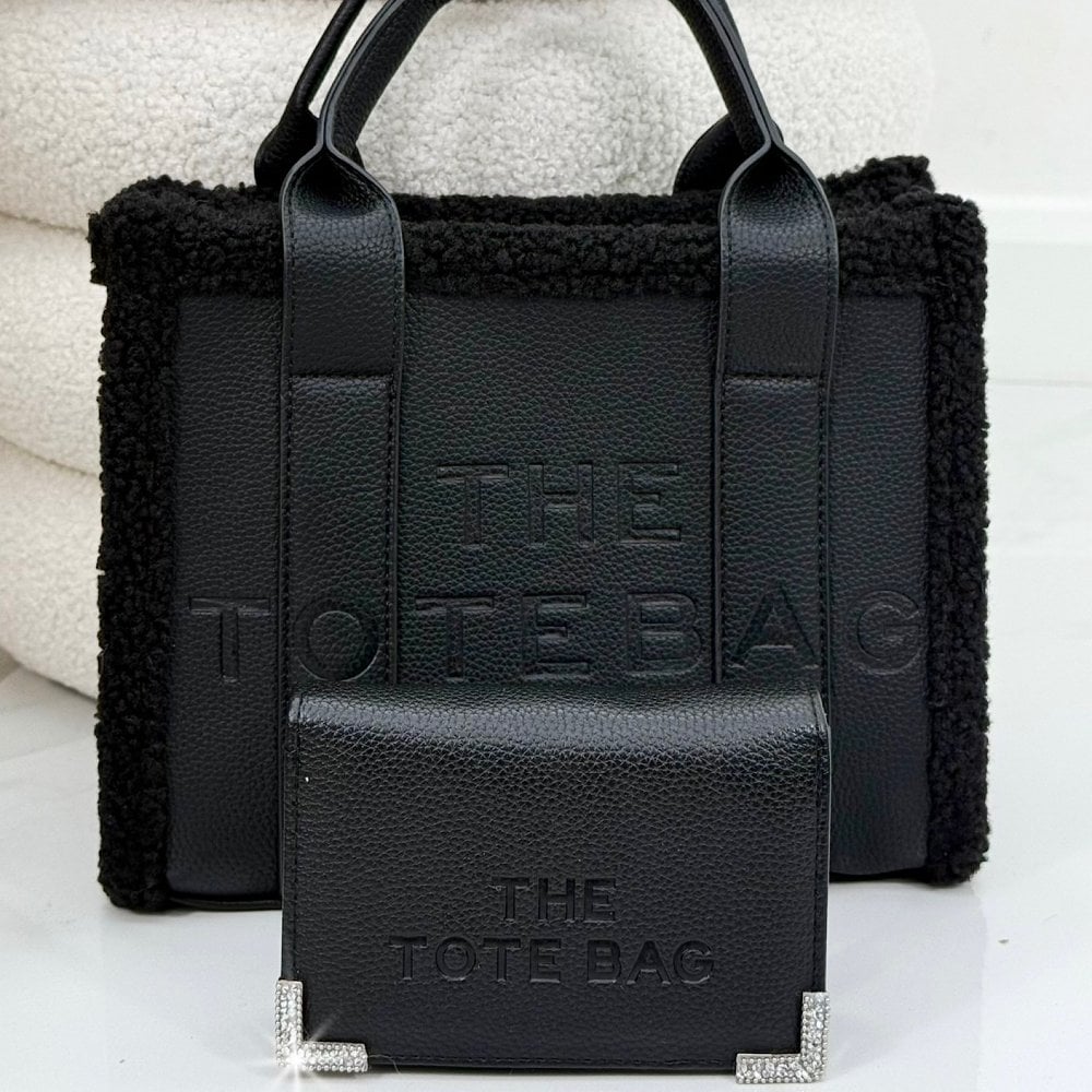 Winter Crush Medium Sherpa Handbag Black Noir, bringing attention to medium Tote (perfect for daily essentials)