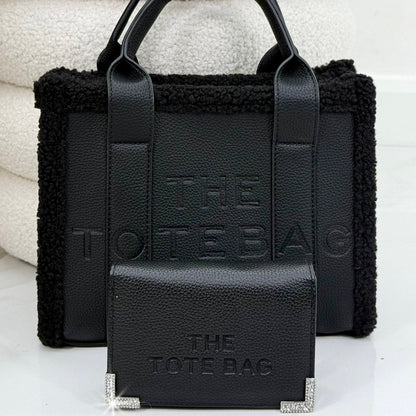 Winter Crush Medium Sherpa Handbag Black Noir, bringing attention to medium Tote (perfect for daily essentials)
