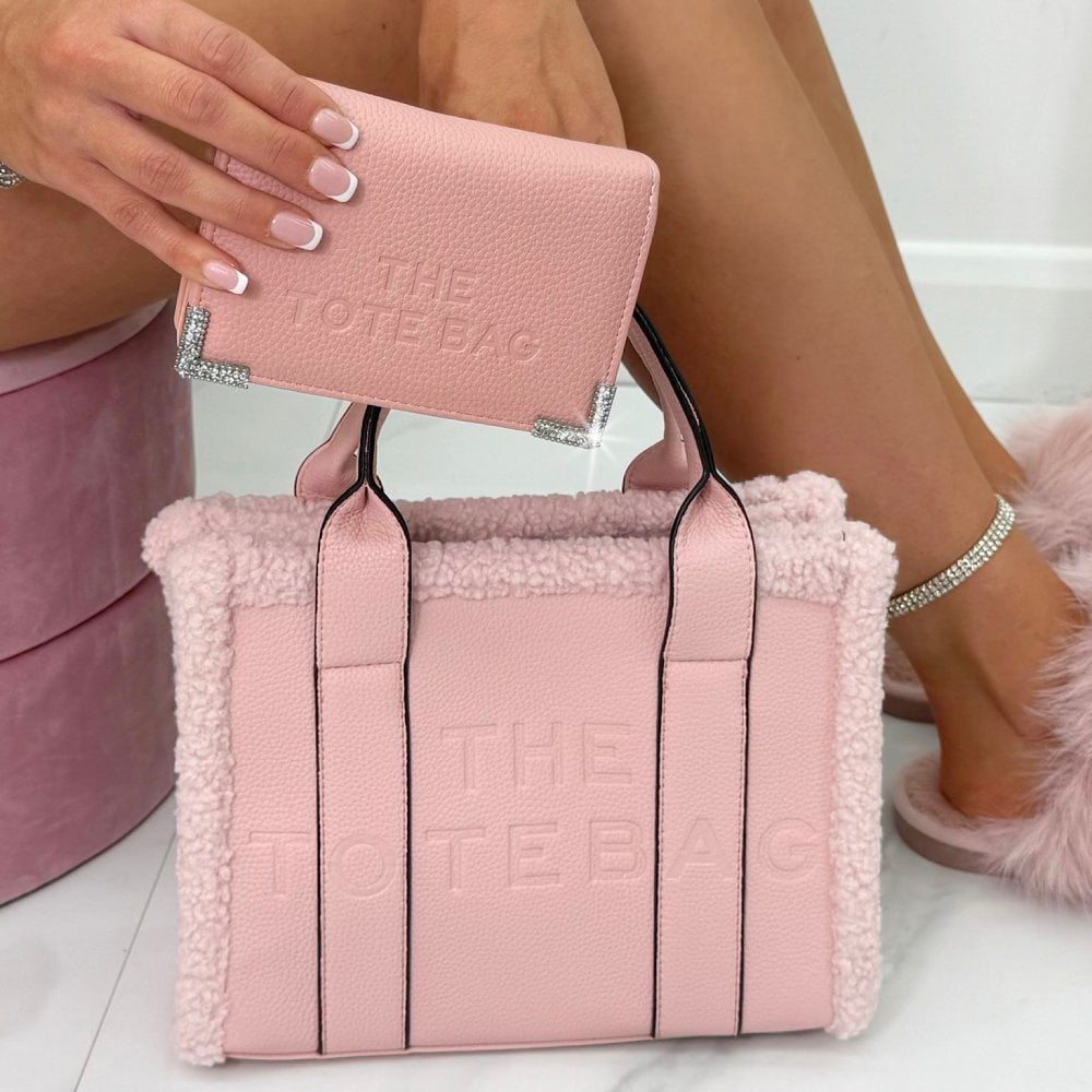 Winter Crush Medium Sherpa Handbag Pink, featuring fully lined with secure zip pocket