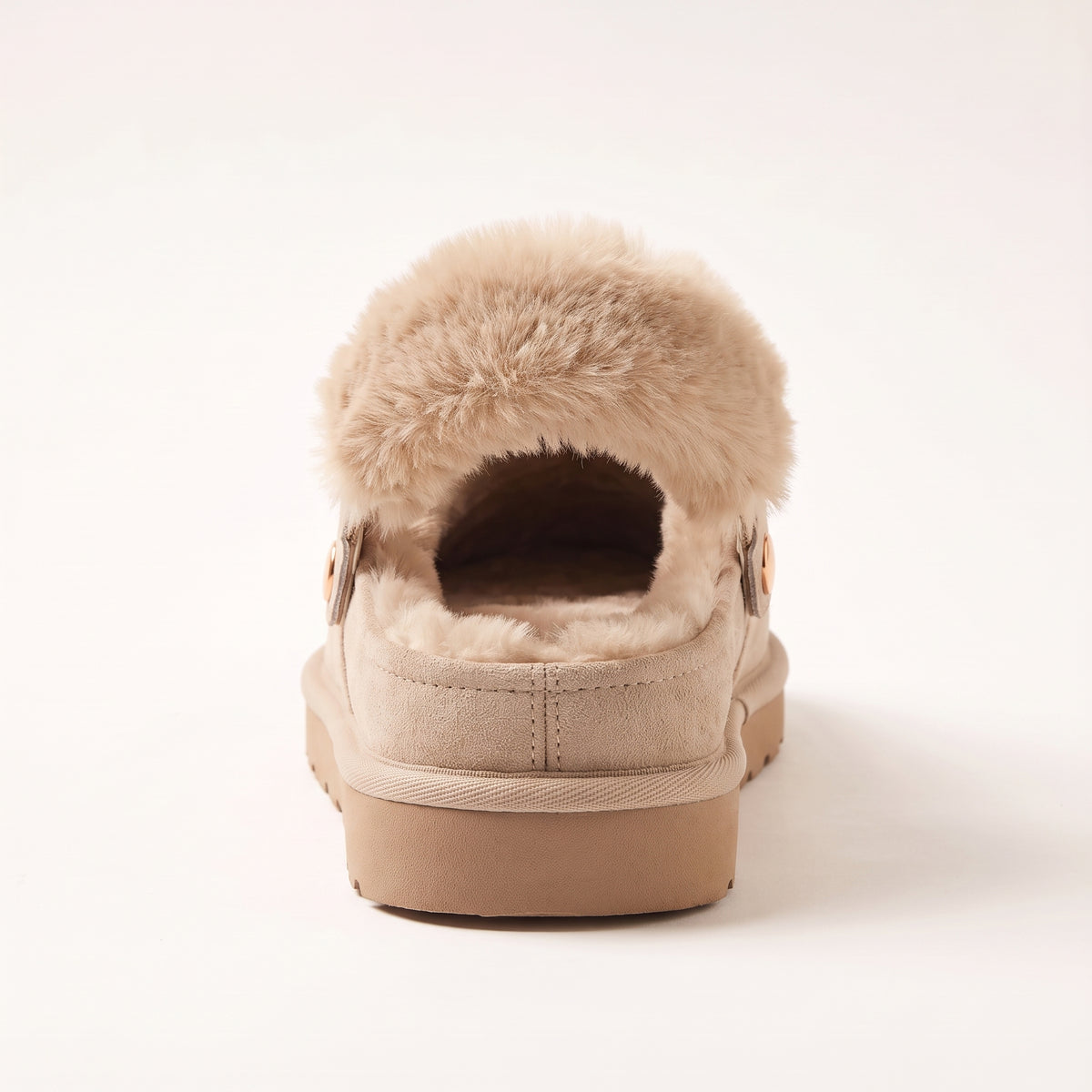 Sasha Faux Suede Fur Lined Mule Slippers Beige