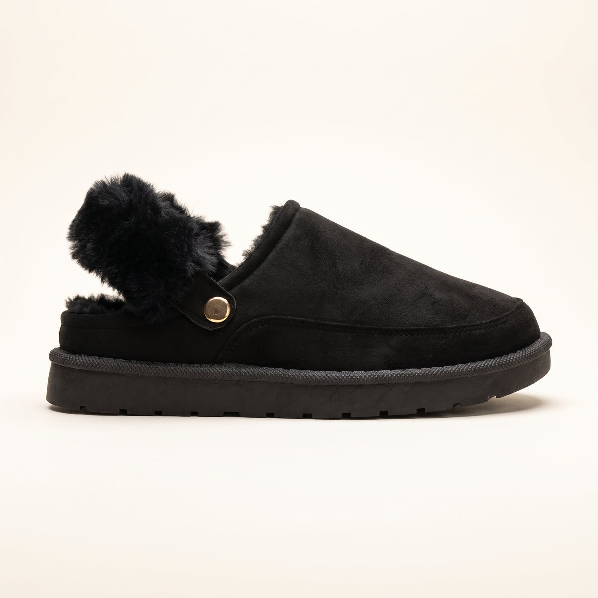 Sasha Faux Suede Fur Lined Mule Slippers Black