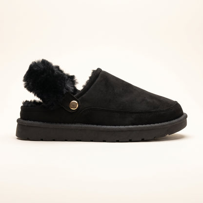 Sasha Faux Suede Fur Lined Mule Slippers Black