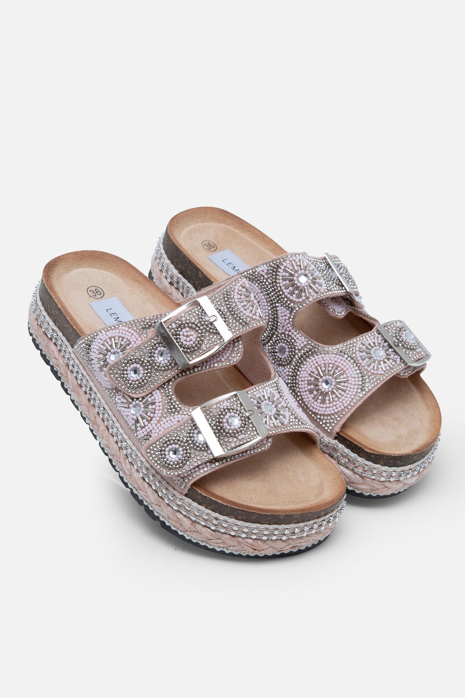 Crystal Radiant Double Strap Sliders Pink, with a closer look at the design details