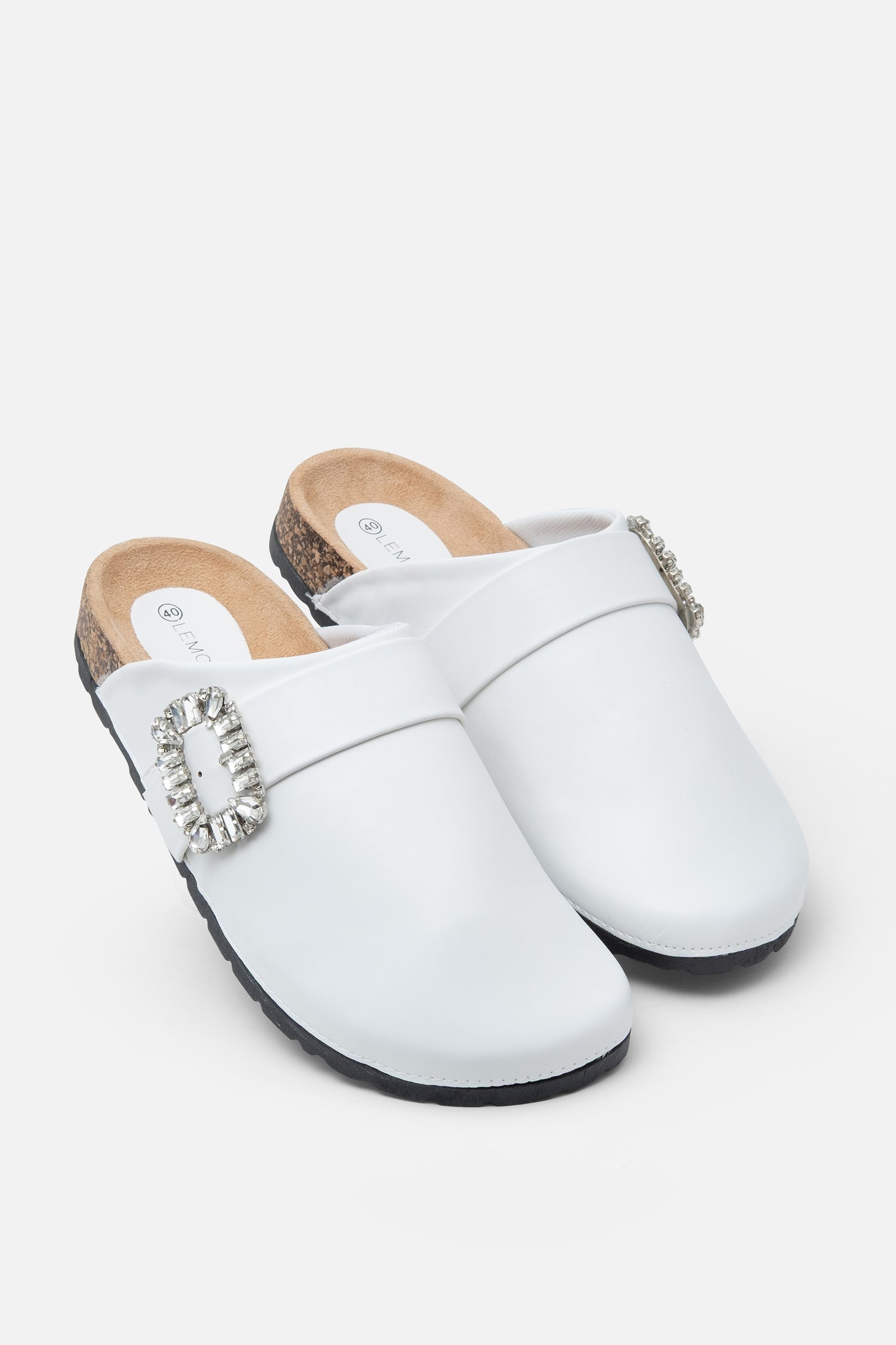 Crystal Buckle Clogs White, featuring upper: PVC