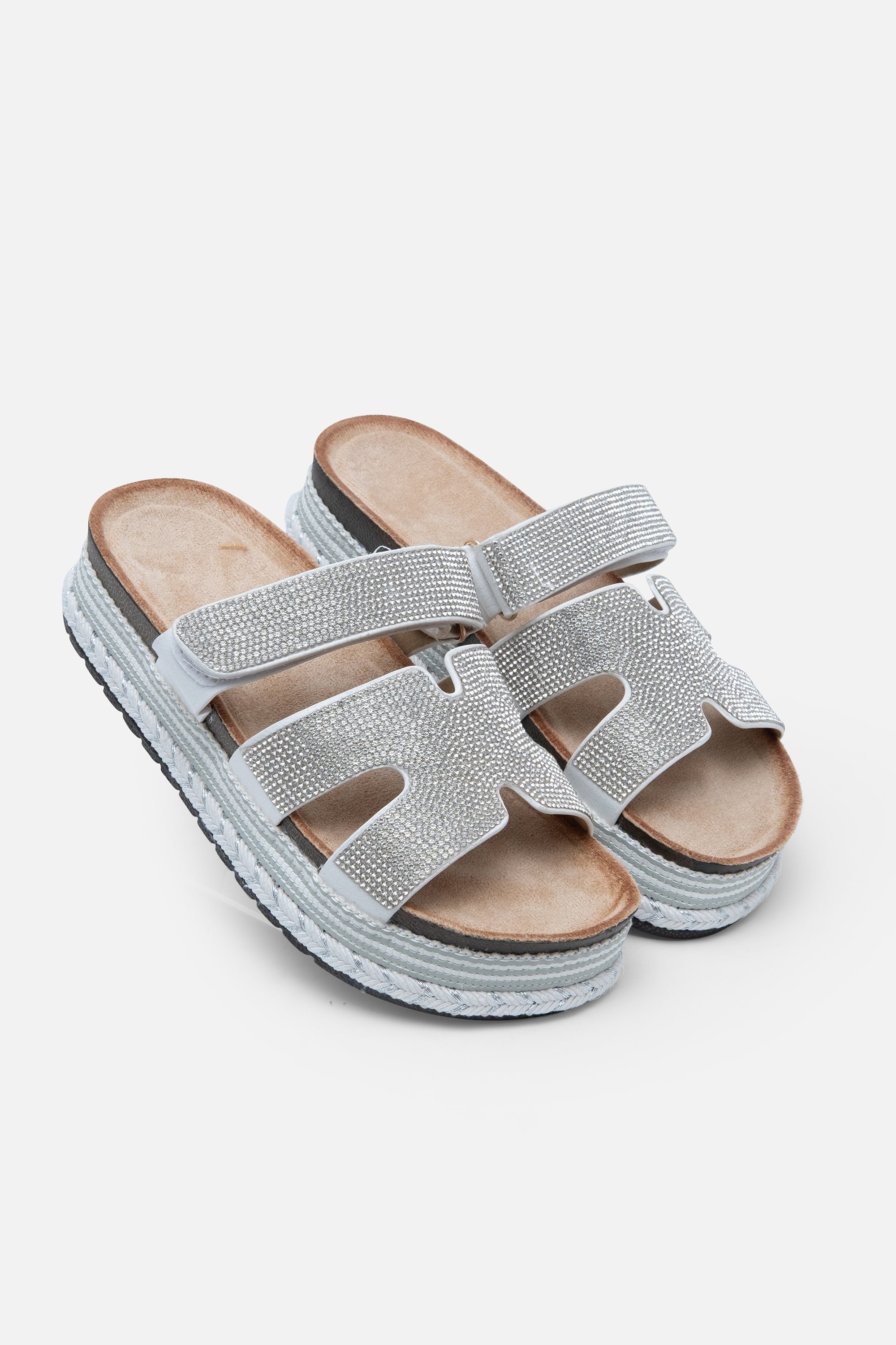 Crystal Luxe Double Strap Sliders Silver, featuring available in 3 different colours