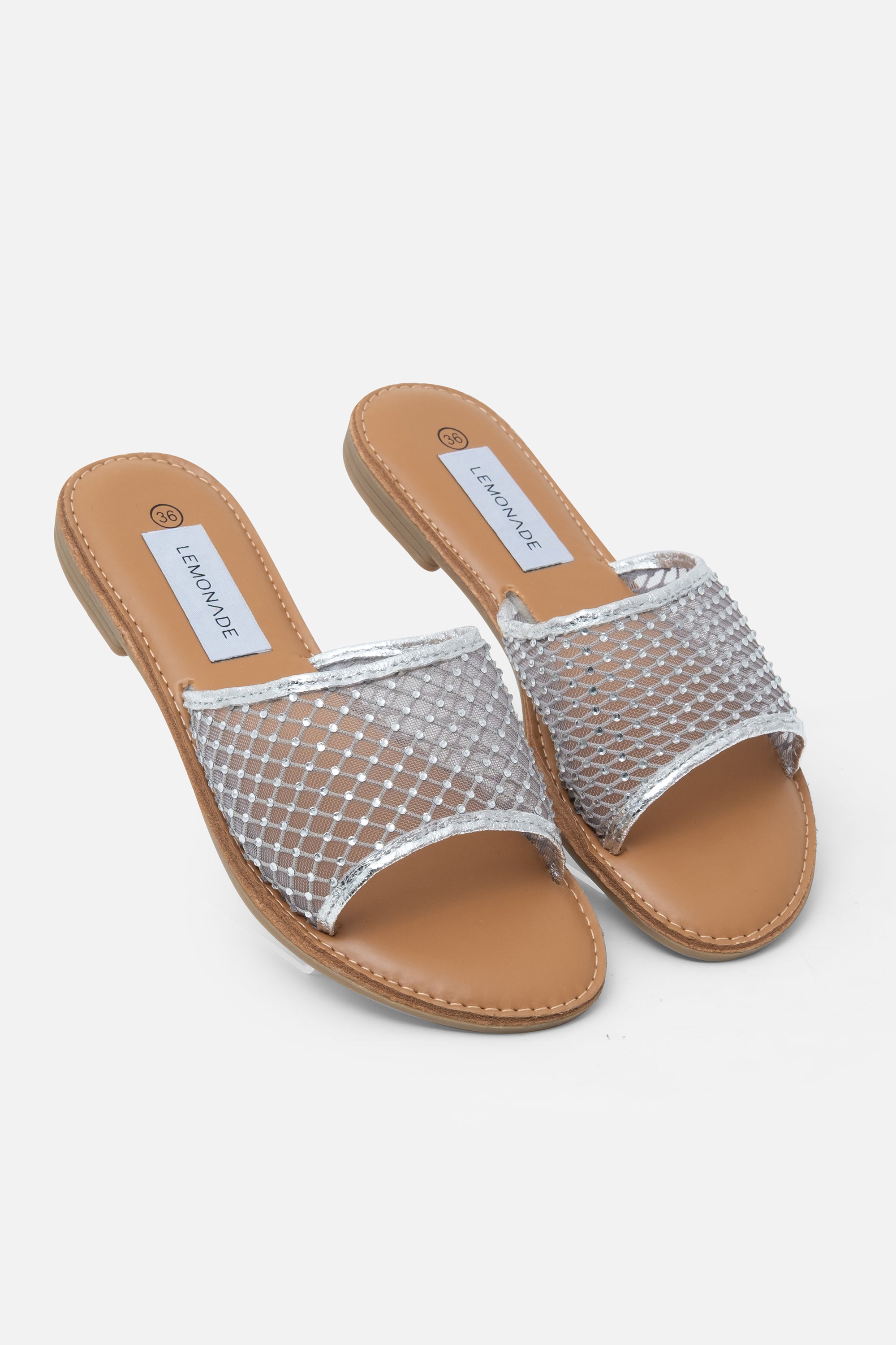 Crystal Gem Mesh Sliders Silver, with a closer look at the design details