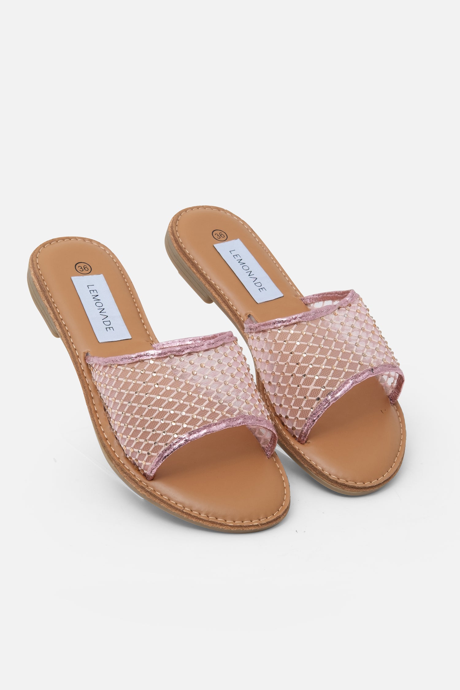 Crystal Gem Mesh Sliders Pink, with a closer look at the design details