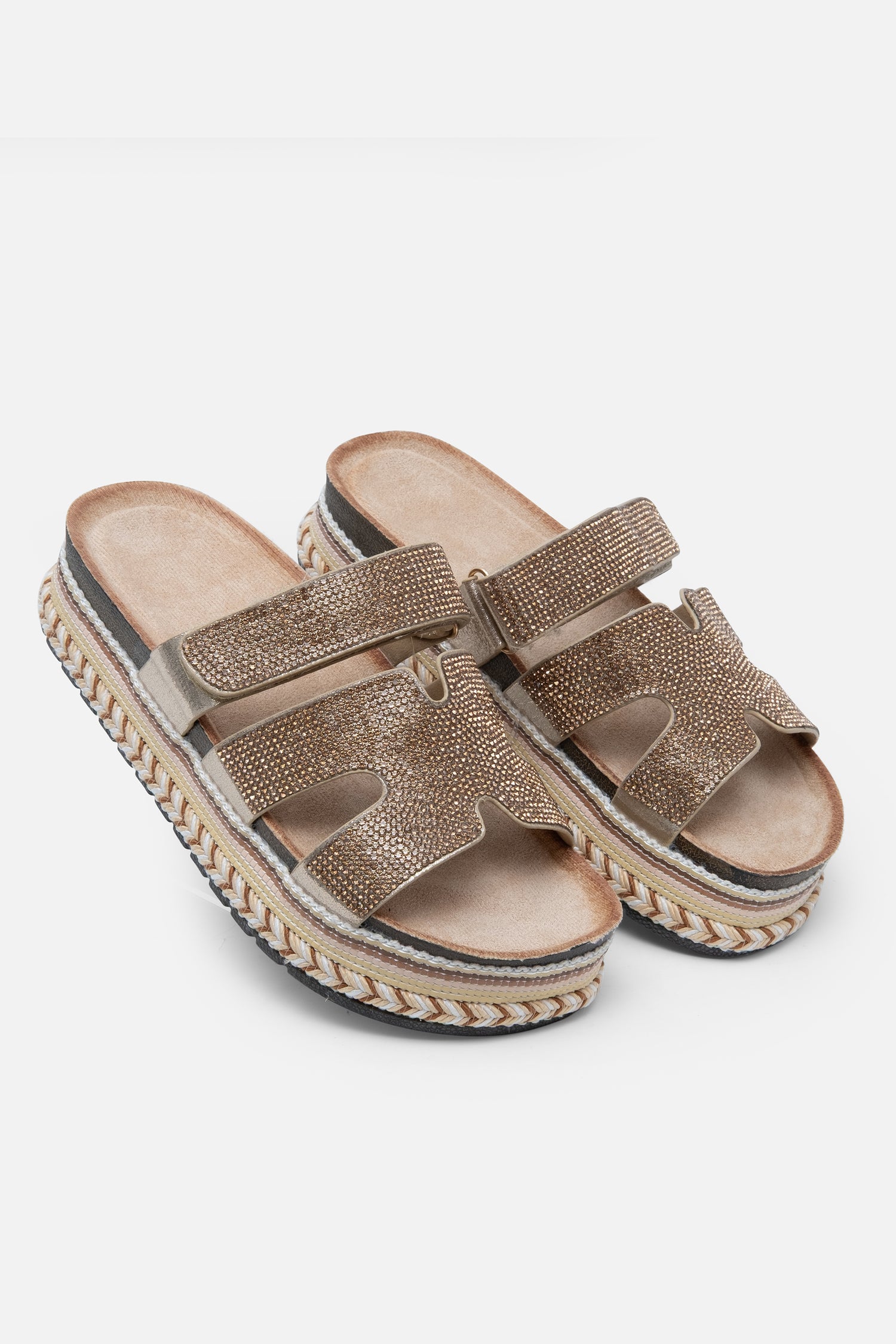 Crystal Luxe Double Strap Sliders Rose Gold, with a closer look at the design details