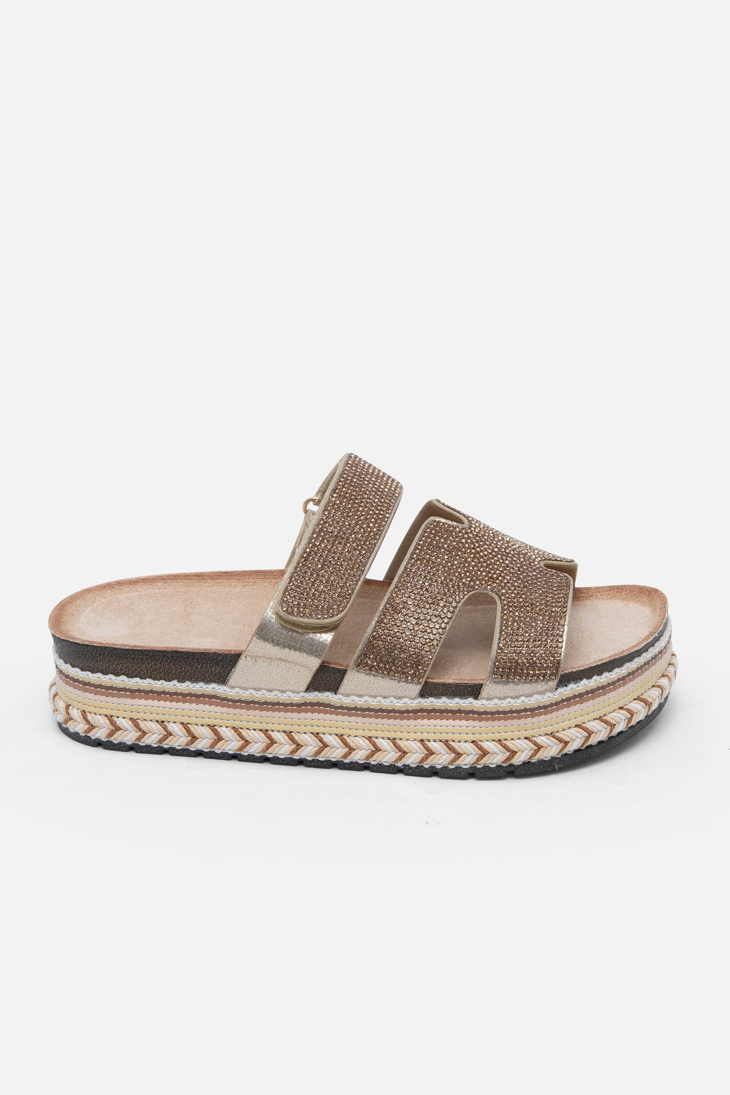 Crystal Luxe Double Strap Sliders Rose Gold, shown from another angle