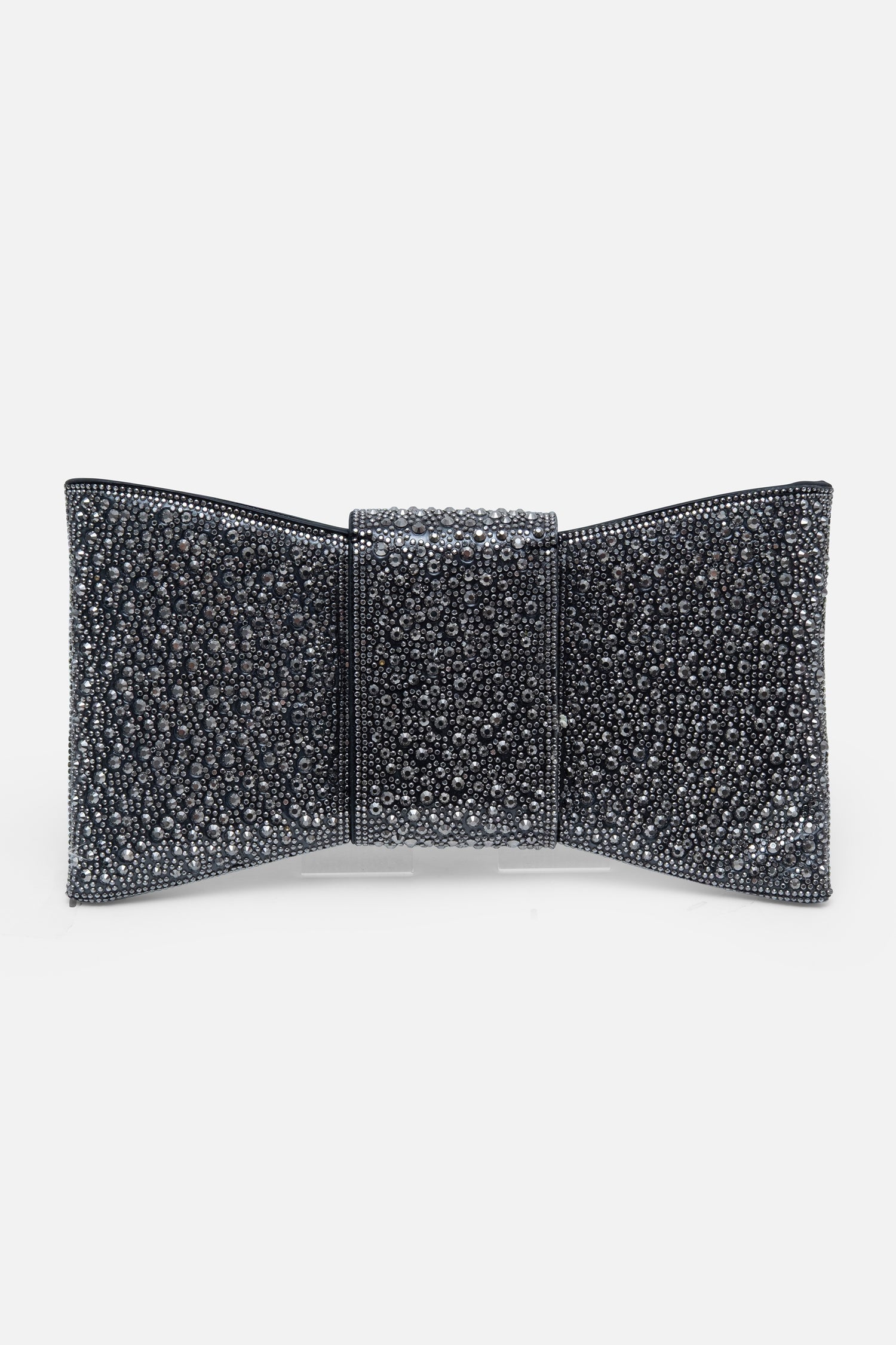 Crystal Luxe Bow Clutch Bag Black, featuring removable chain strap