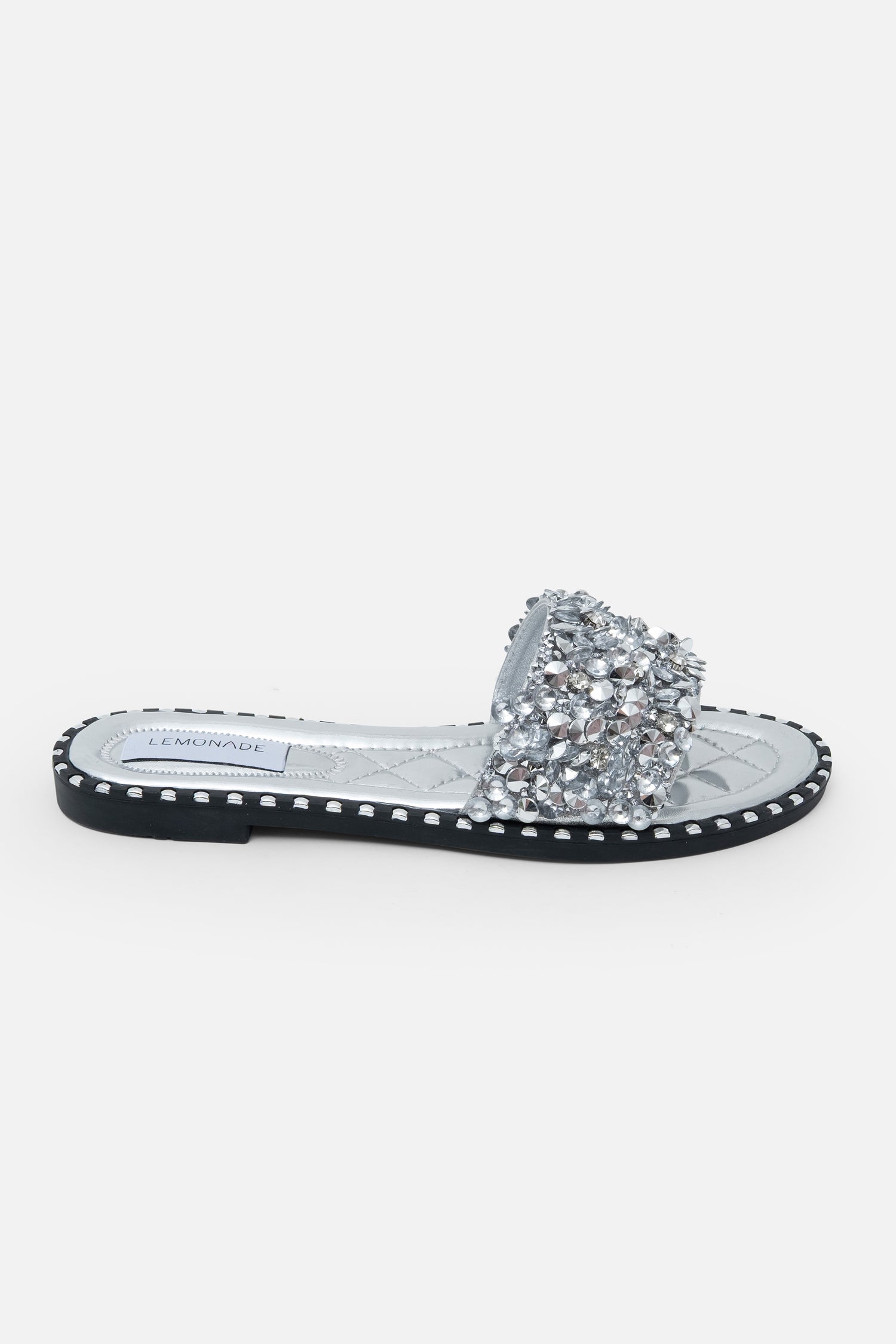 Crystal Clustered Sliders Silver, capturing rounded-Toe Design