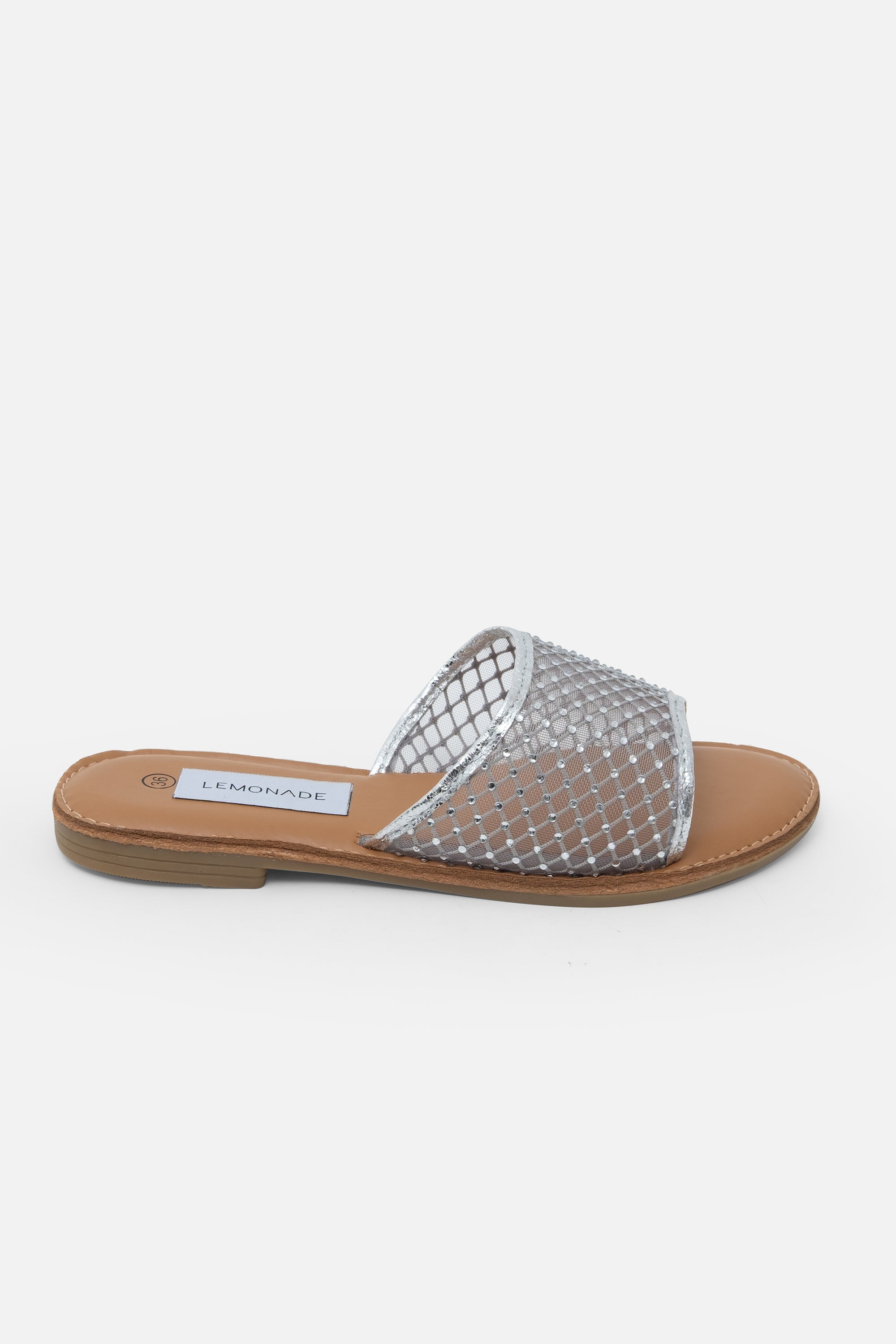 Crystal Gem Mesh Sliders Silver, shown from another angle