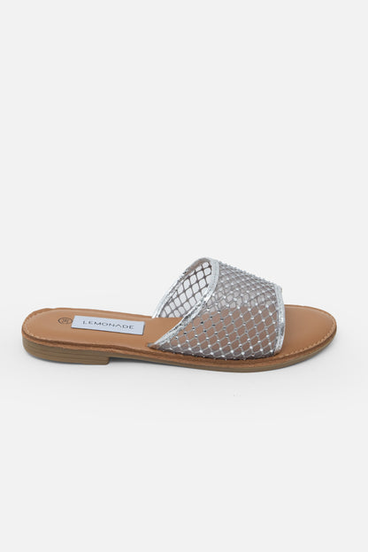 Crystal Gem Mesh Sliders Silver, shown from another angle