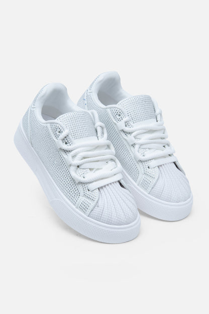 Sparkly Crystal Eternal Trainers White, featuring double Lace Detail