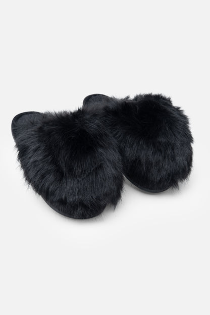 Ultimate Cosy Fluffy Slippers Black, featuring faux Fur