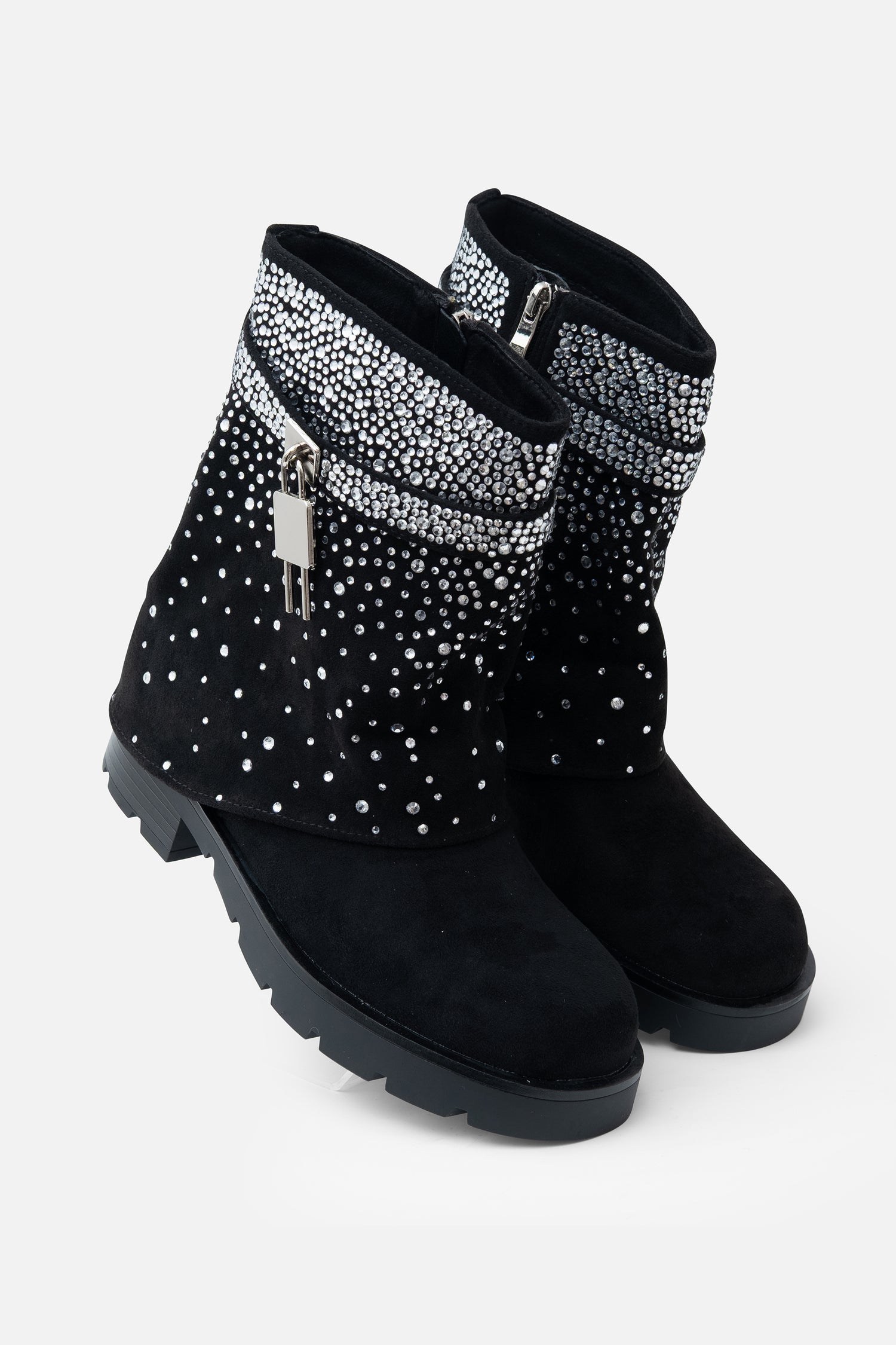 Crystal Starlight Stride Boots Black, showing wipe clean with a damp cloth; keep away from direct water exposure