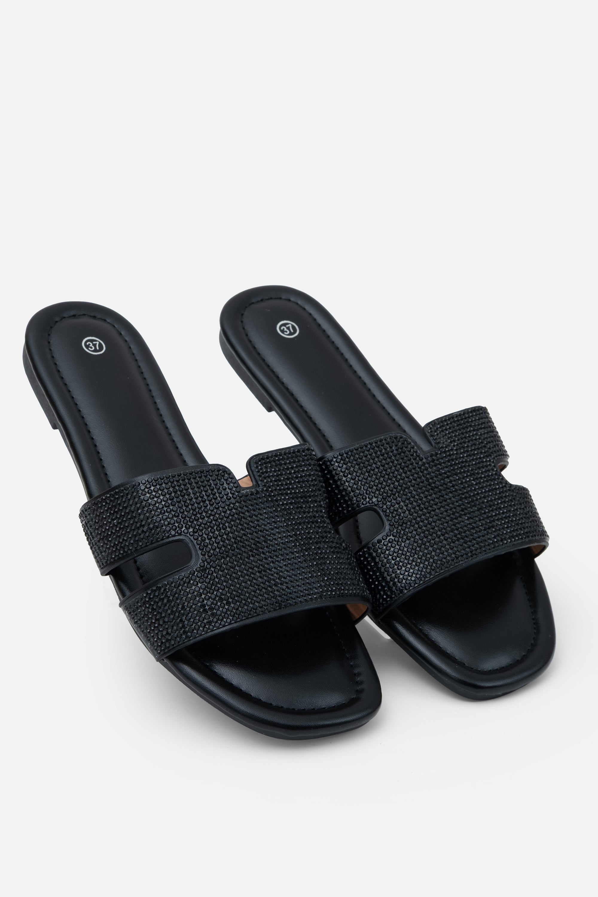 Crystal Lush Halo Sliders Black, featuring crystal embellished