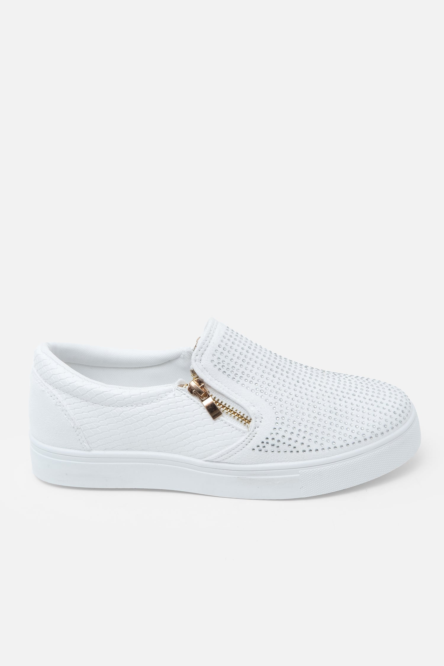 Crystal Suede Zip Pumps White Trainers, capturing faux snakeskin and suede detail