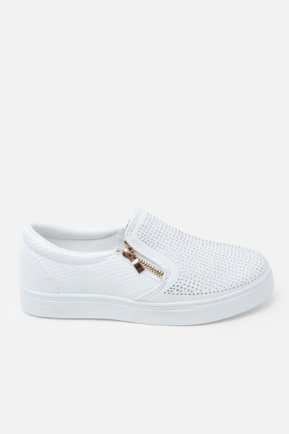 Crystal Suede Zip Pumps White Trainers, capturing faux snakeskin and suede detail