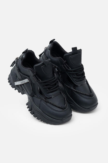 Crystal Track Luxe Chunky Trainers Black, with a closer look at the design details