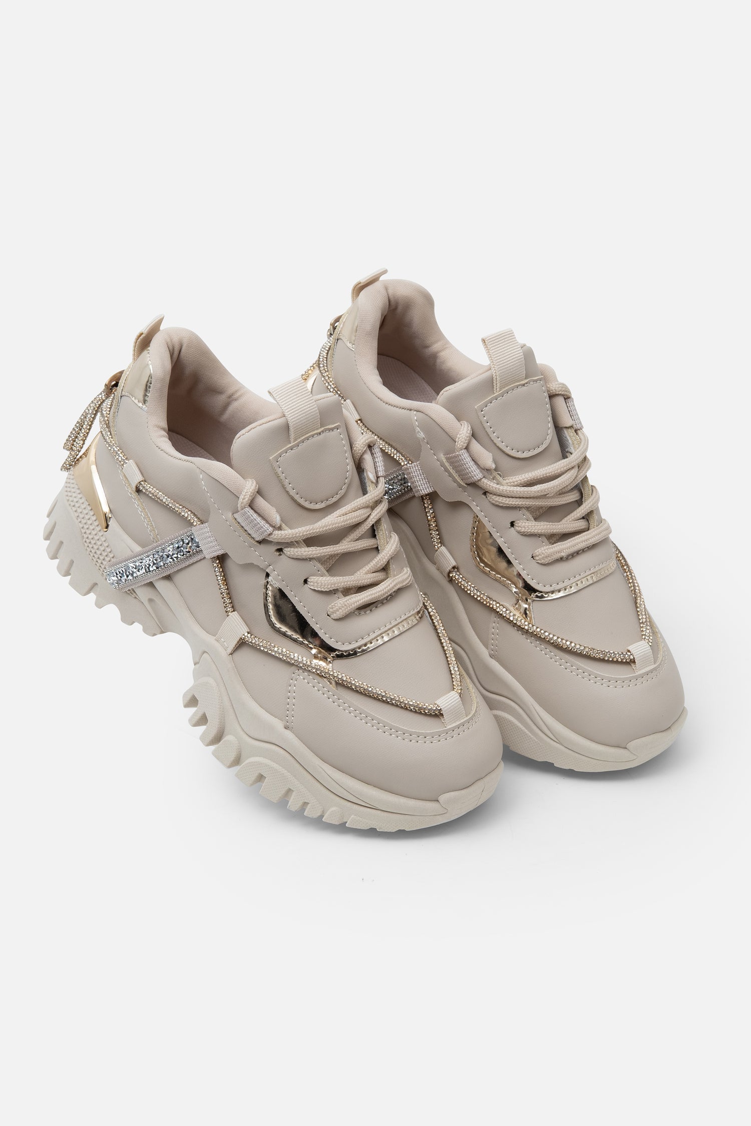 Crystal Track Luxe Chunky Trainers Beige, with a closer look at the design details