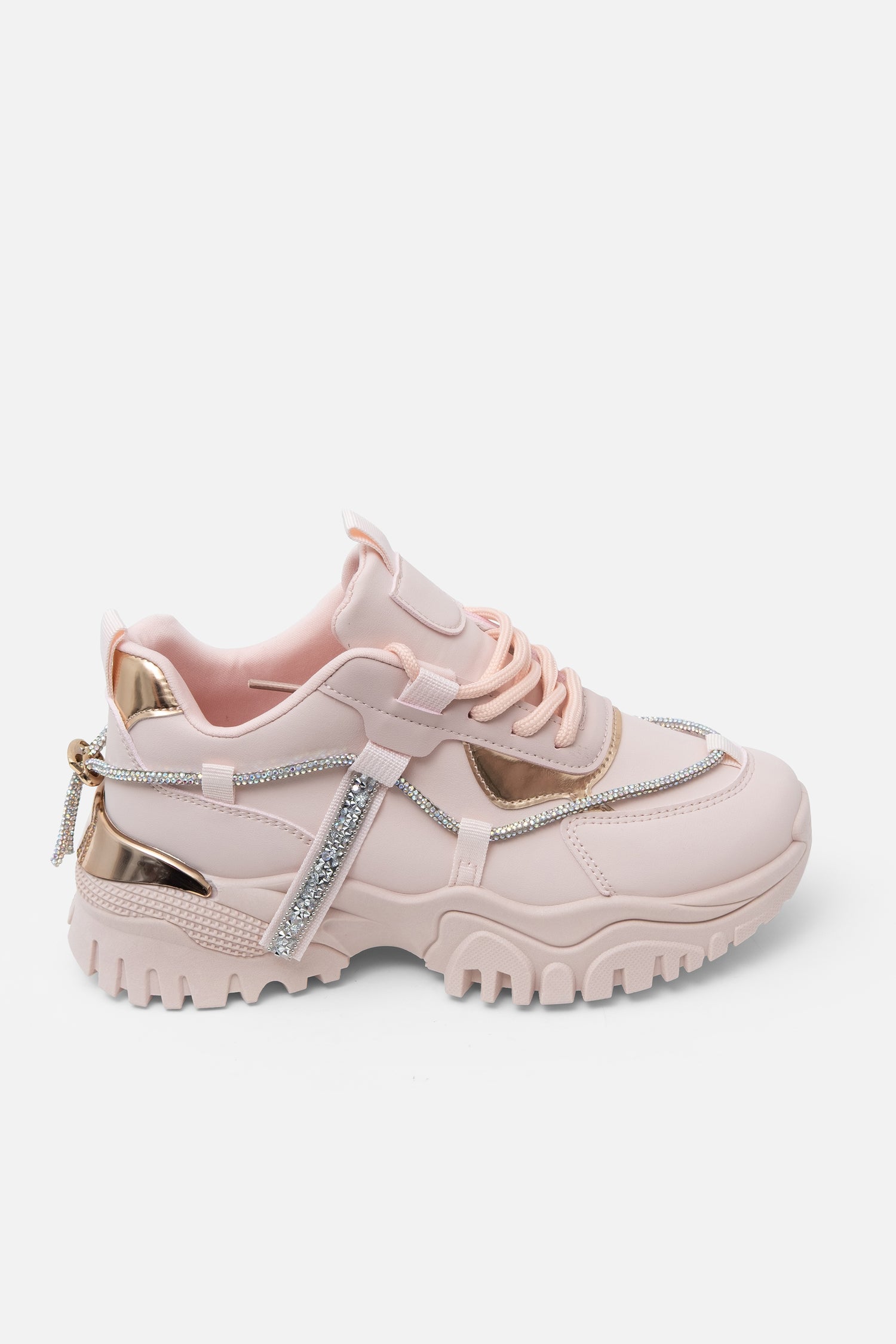 Crystal Track Luxe Chunky Trainers Baby Pink, shown from another angle