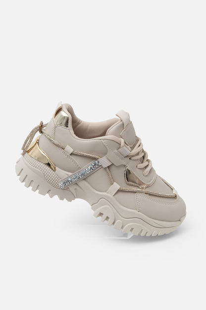 Crystal Track Luxe Chunky Trainers Beige, shown from another angle