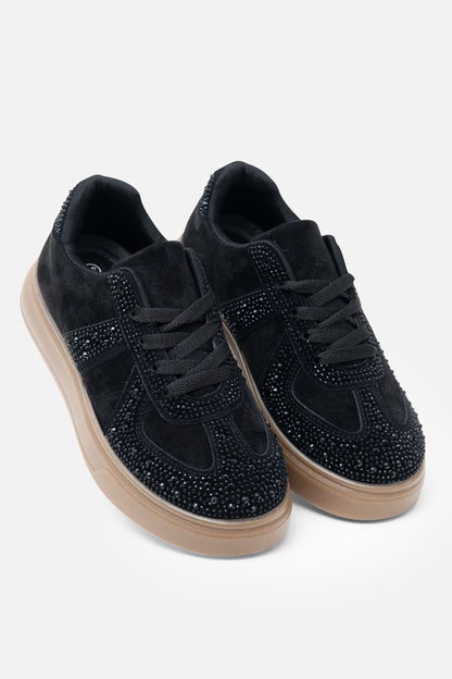 Crystal Sprinkle Dash Trainers Black, showing lace Up Design