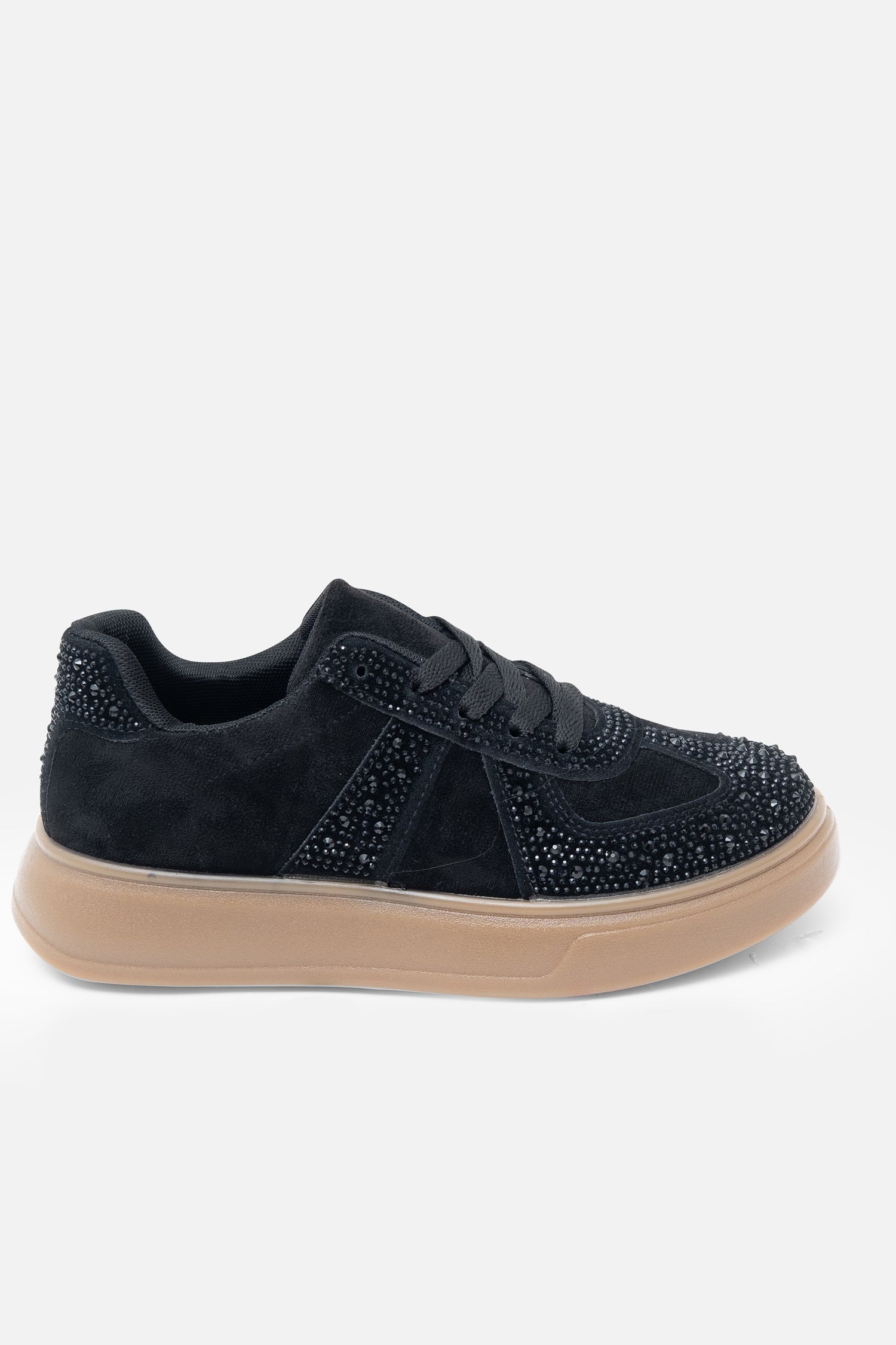 Crystal Sprinkle Dash Trainers Black, with emphasis on chunky rubber sole