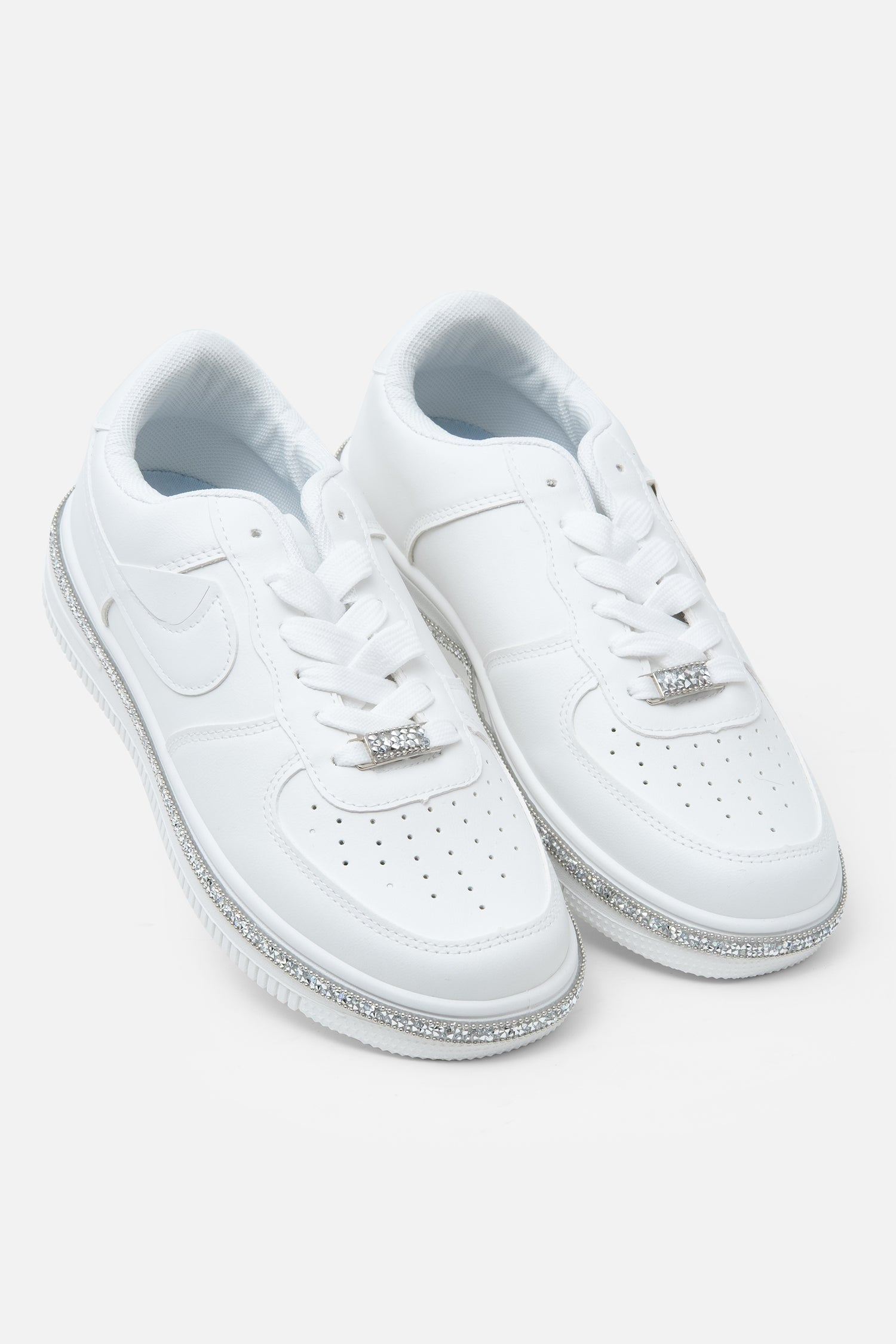 Crystal Trim Sporty Trainers White, capturing soft textile for breathable comfort
