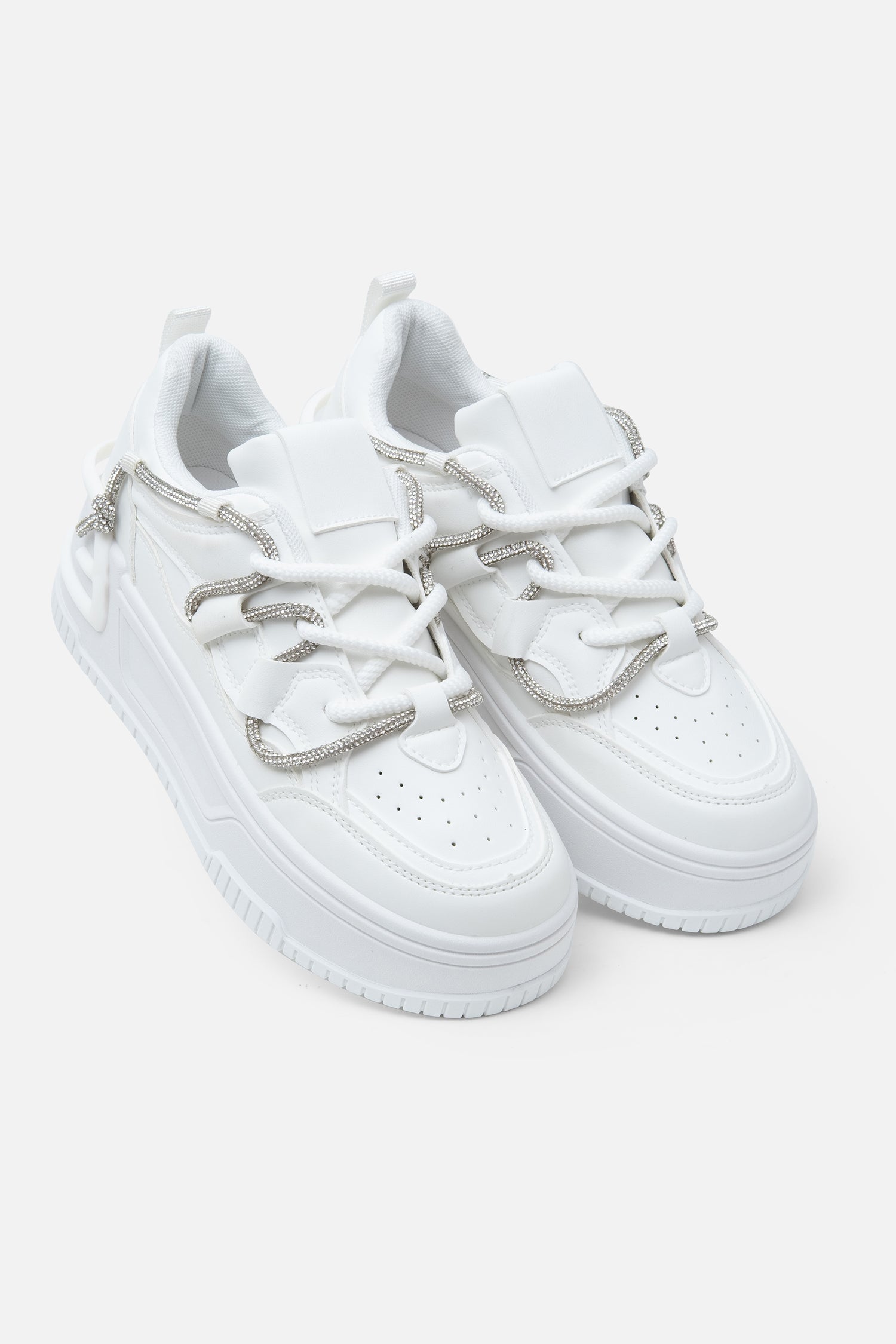 Crystal Spark Trainers White, focused on secure lace-up fastening