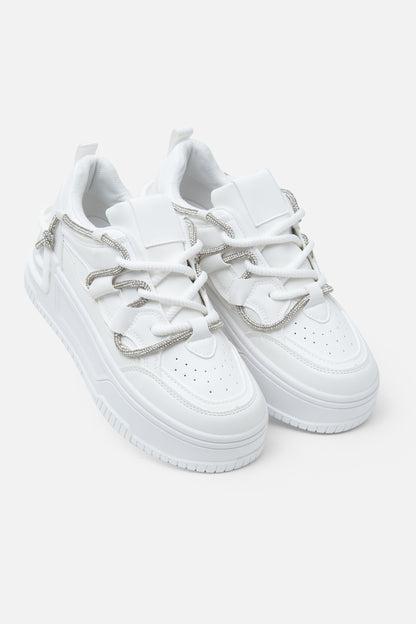 Crystal Spark Trainers White, focused on secure lace-up fastening