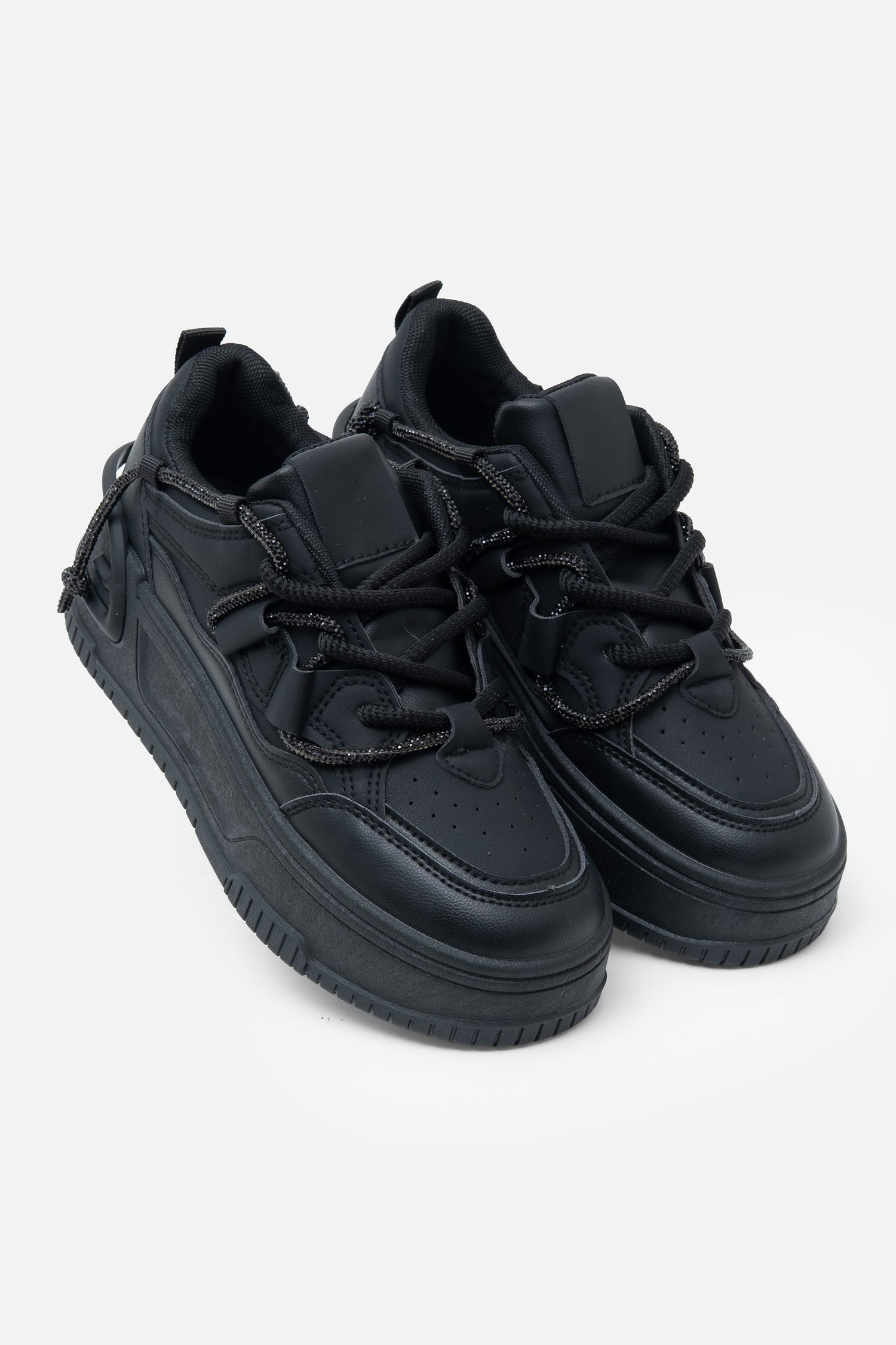 Crystal Spark Trainers Black, focused on secure lace-up fastening
