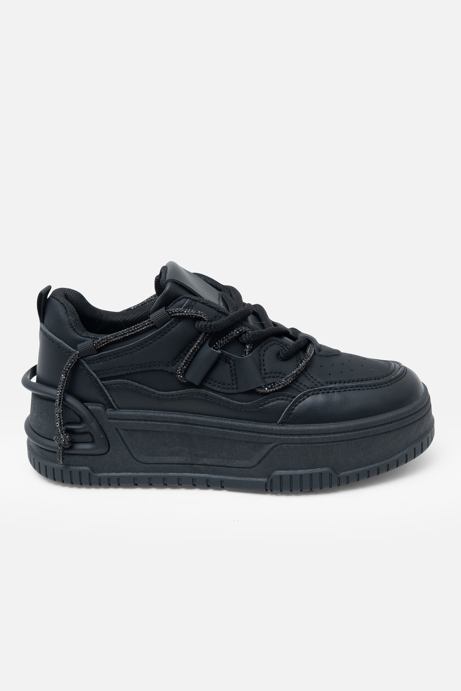 Crystal Spark Trainers Black, with emphasis on rope-style laces with sparkly threading