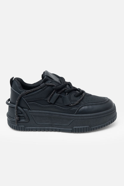 Crystal Spark Trainers Black, with emphasis on rope-style laces with sparkly threading