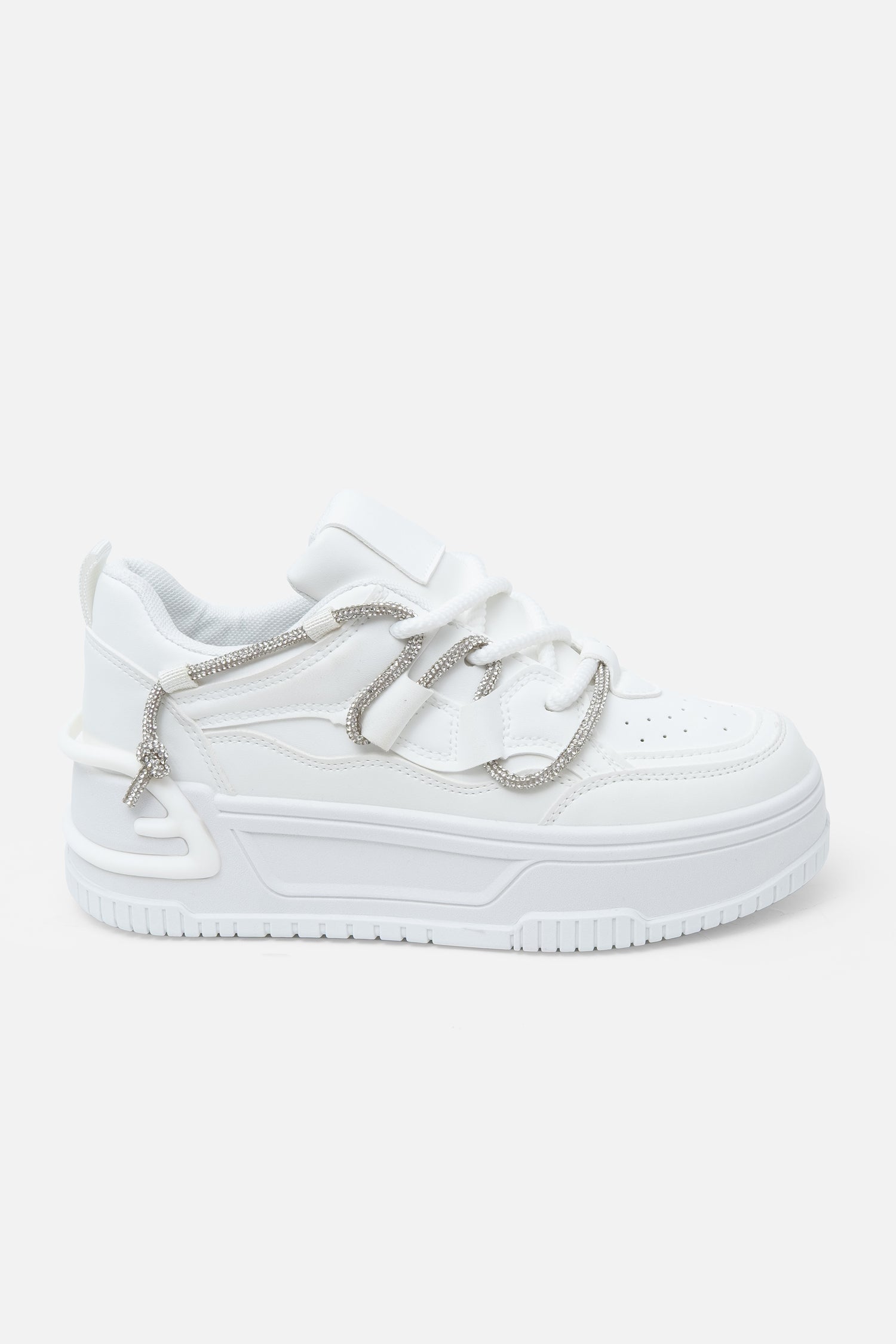 Crystal Spark Trainers White, bringing attention to rope-style laces with sparkly threading